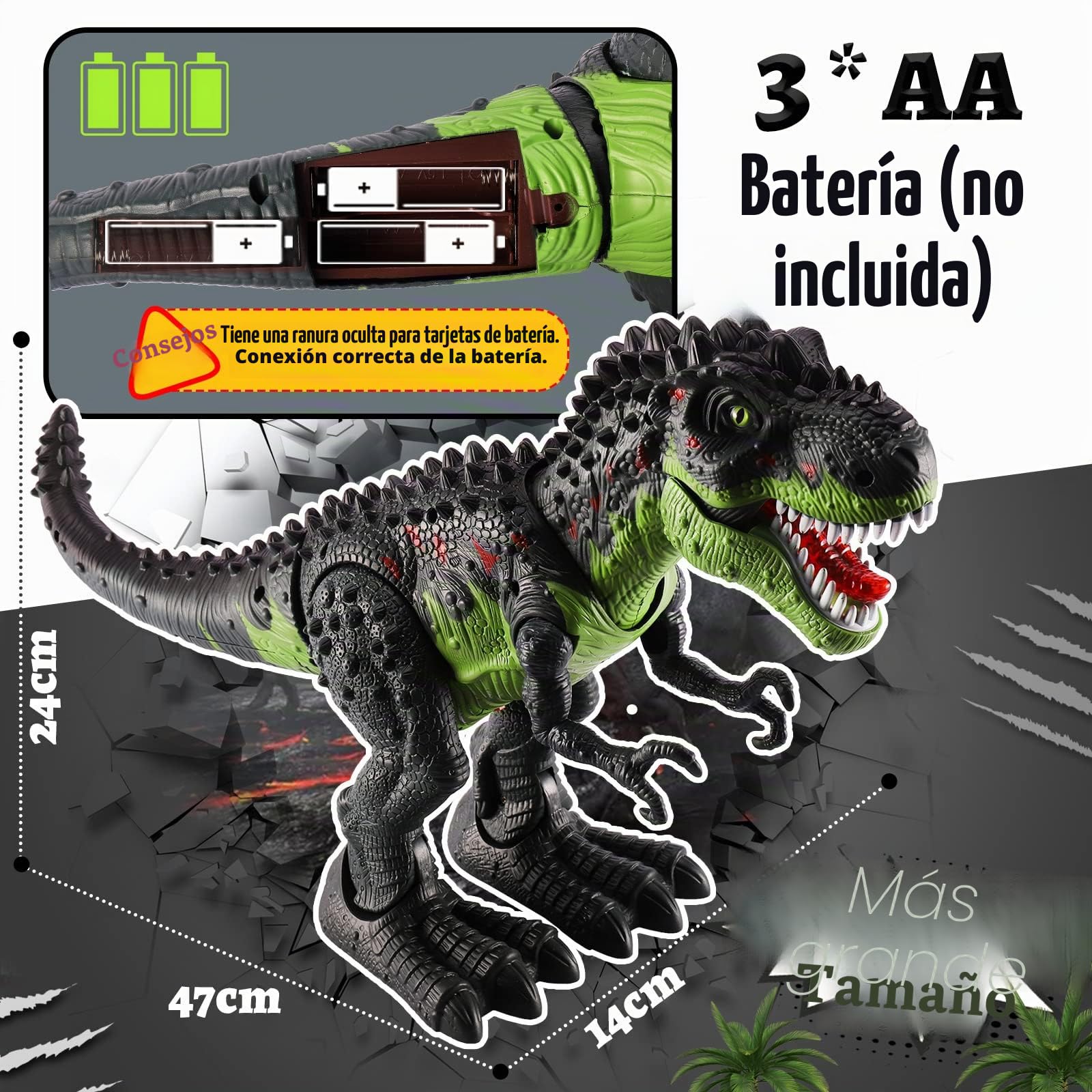 TOEY PLAY Dinosaurio Juguete Grande, Realistas Tiranosaurio Rex, Eléctrico Dinosaurios Juguetes con Sonido, Camina, Plástico Dino Figuras Regalos para Niños Niñas 3 Años (47 cm)