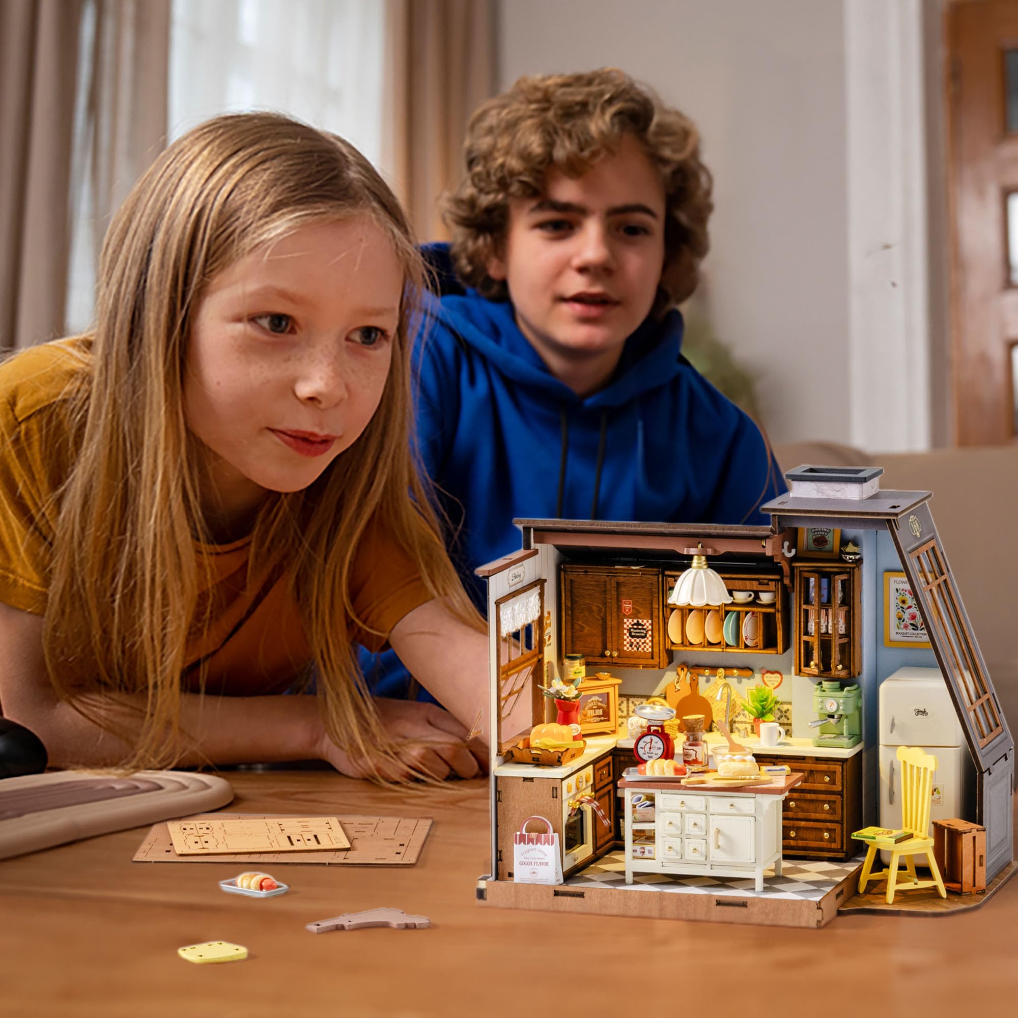 Rolife Miniatur Haus Bäckerei Küche - Mini Haus Selber Bauen, Puppenhaus Tiny House Bausatz 3D Puzzle Book Nook für Erwachsene Jugendliche