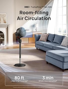 DREO Fan for Bedroom, 80 Oscillating Standing Fan, 20dB Quiet, 80ft Pedestal Fans for Home Office, 90 Manual Vertical, 3 Speeds, Remote, 34-41 Adjustable Height, Air Circulator