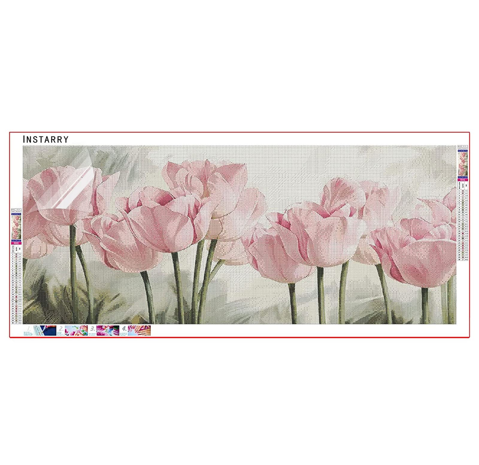 Instarry Diamond Painting Kit 5D Full - Tulipani Rossi Su Tela 60x40 Cm - Diamanti Rotondi 26 Sfaccettature - Decorazione Aesthetic