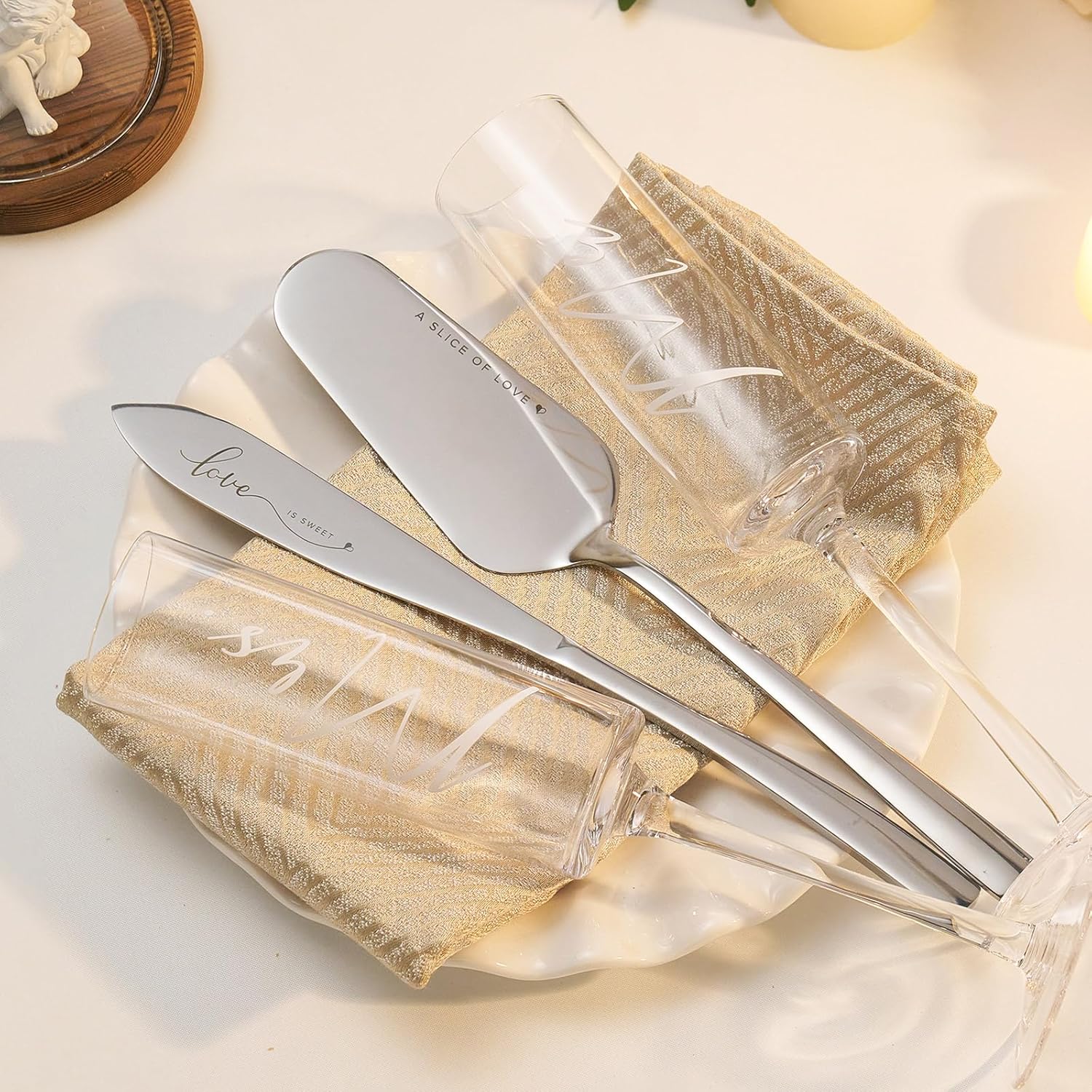 AW BRIDAL Engagement Gifts for Couples Mr and Mrs Champagne Flutes, Bride and Groom Champagne Glasses with Sliver Wedding Cake Knife for Bridal Shower, Mr and Mrs Gifts for Couple Anniversary Wedding - Image 9