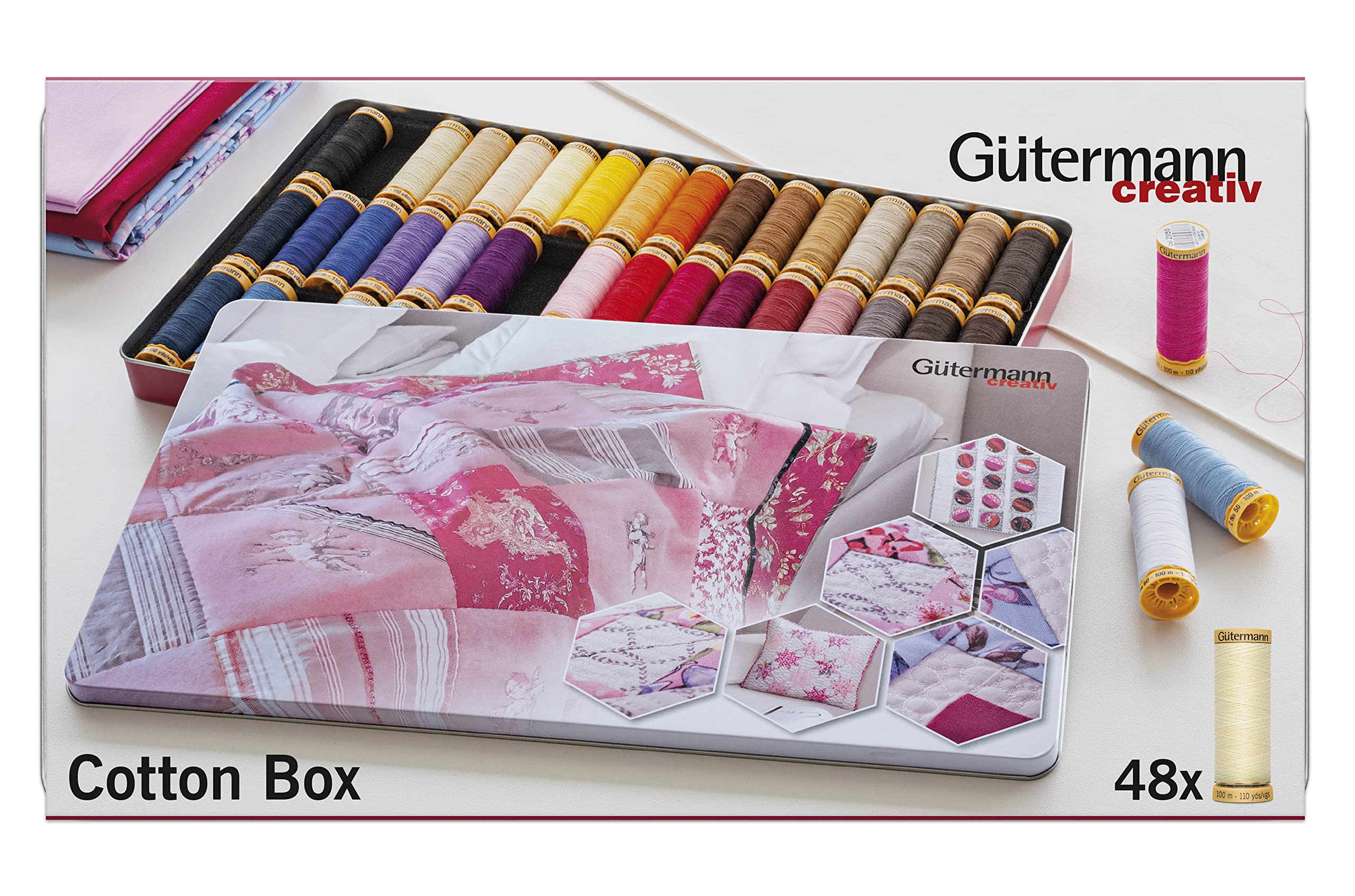 Gütermann creativ Cotton Box con 48 bobinas Algodón C Ne 50 100 m en
