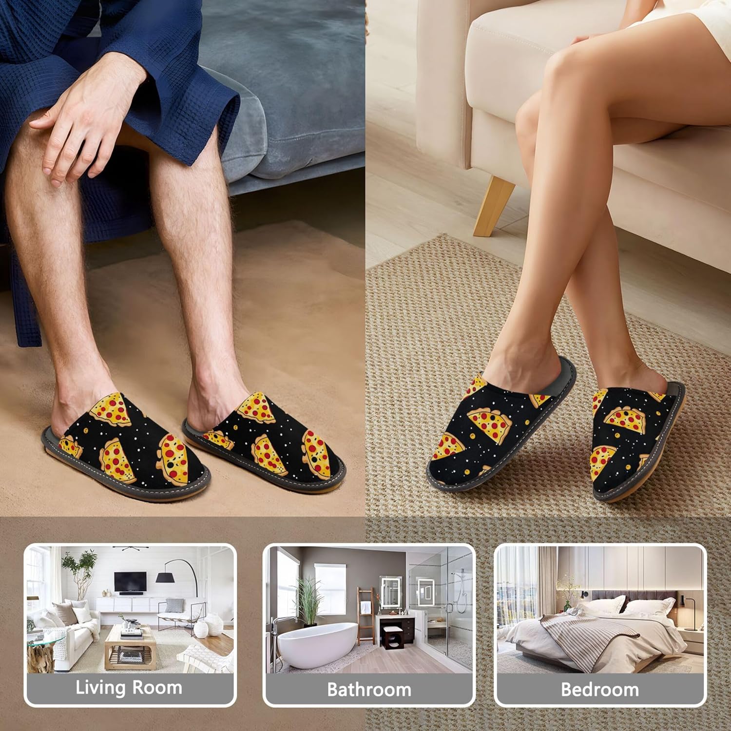 Food Pizza House Slippers – Cozy Fuzzy Slippers for Guests, Washable & Disposable, Perfect for Shoeless Home, Spa & Hotel Use A111585