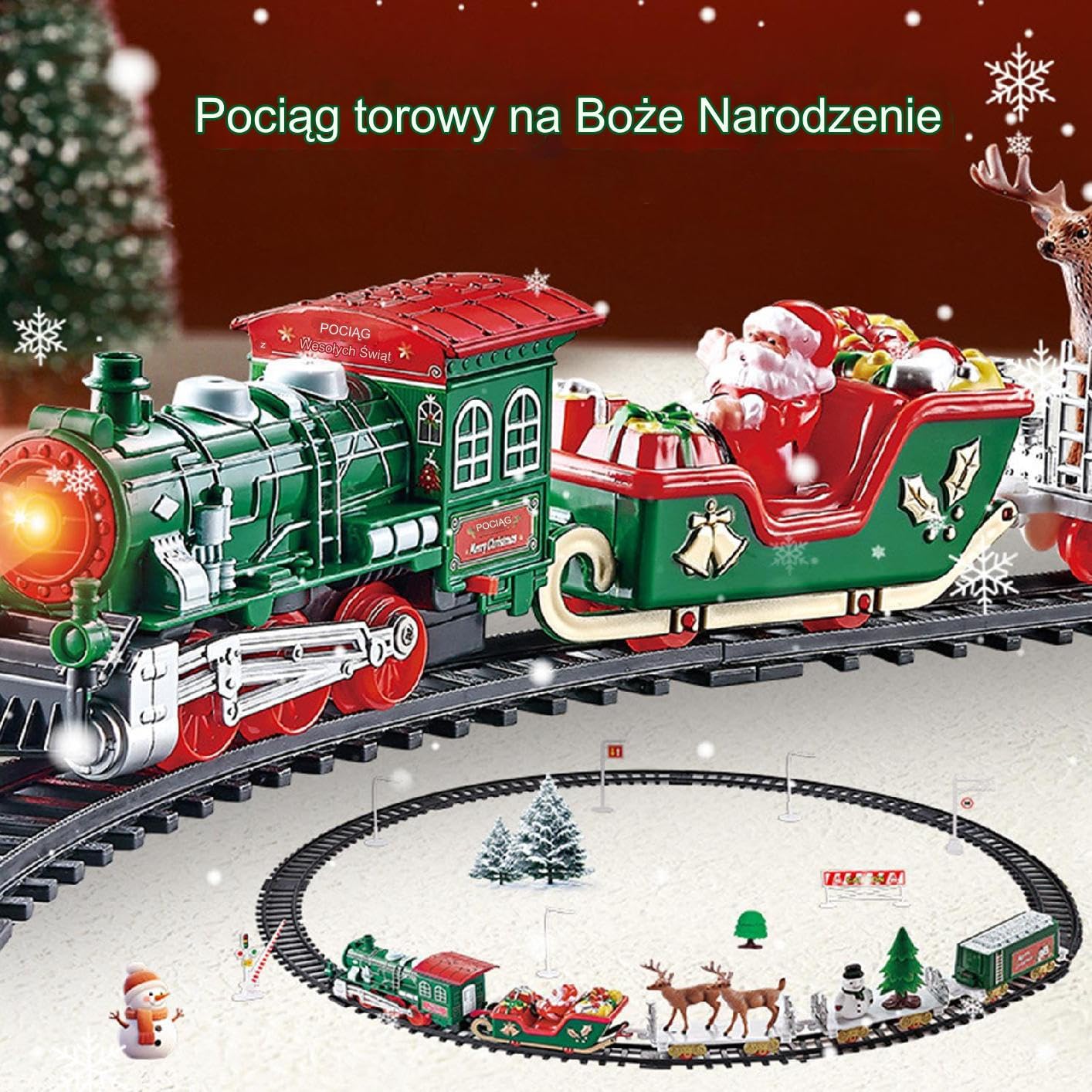 Zestawy Pociągów Świątecznych do Ustawienia Wokół Choinki Zabawka pod | Elektryczna Lokomotywa Tor z Światłem i Dźwiękiem Dla Dzieci I Chłopców Oraz Rodziny Na Święta I