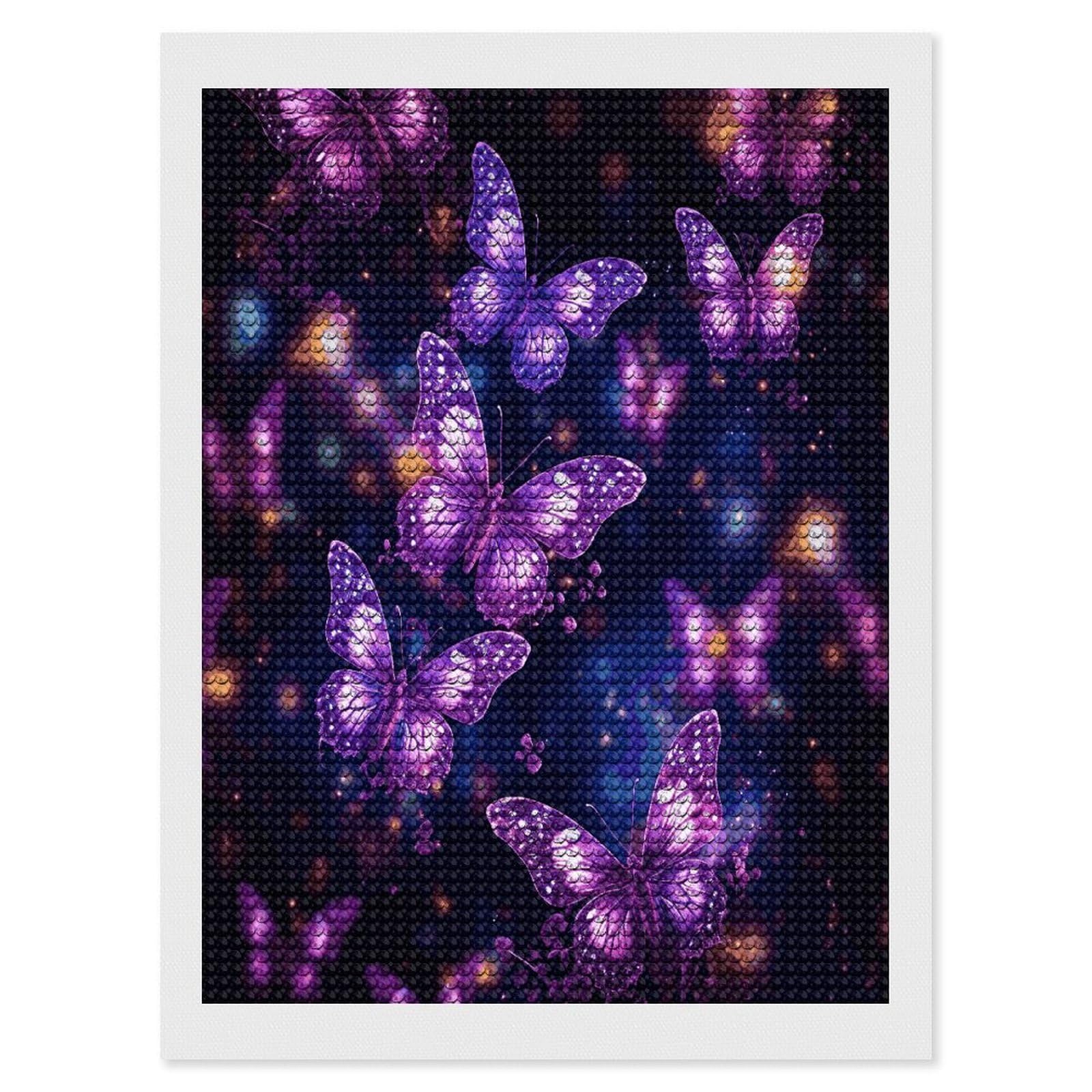 LDGSUPH Purple Cute Butterfly Print Diamond Painting Kits for Adults Paint with Diamond Pictures Art DIY Full Drill Diamond Dots Painting Personalized Diamond Photo for Home Wall Decor Gift 12"x16"