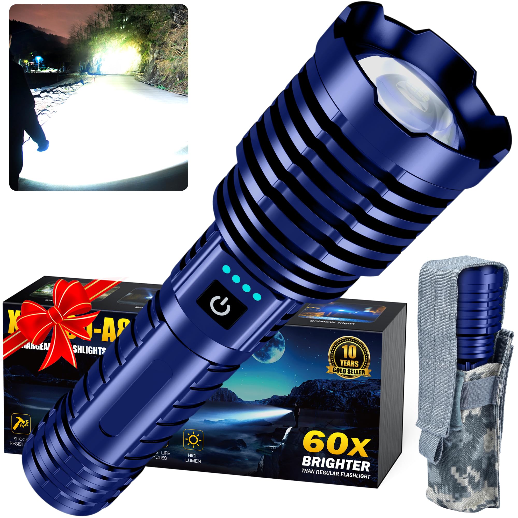 Grentay Super Bright Rechargeable LED Flashlights, 2500,000 True High Lumens, Powerful Tactical Flashlight Up to 25H Long Battery Life |Zoomable|