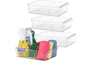 Clear Plastic Storage Bin with Removable Dividers - Kitchen, Pantry, Home Organization and Storage Solution