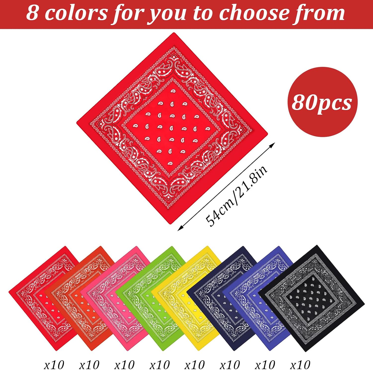 Yuanchu 80 Pcs Bandanas Paisley for Men, 22 inch Cowboy Polyester Head Scarf Square Headband Multipurpose Headwear for Women Party Costume