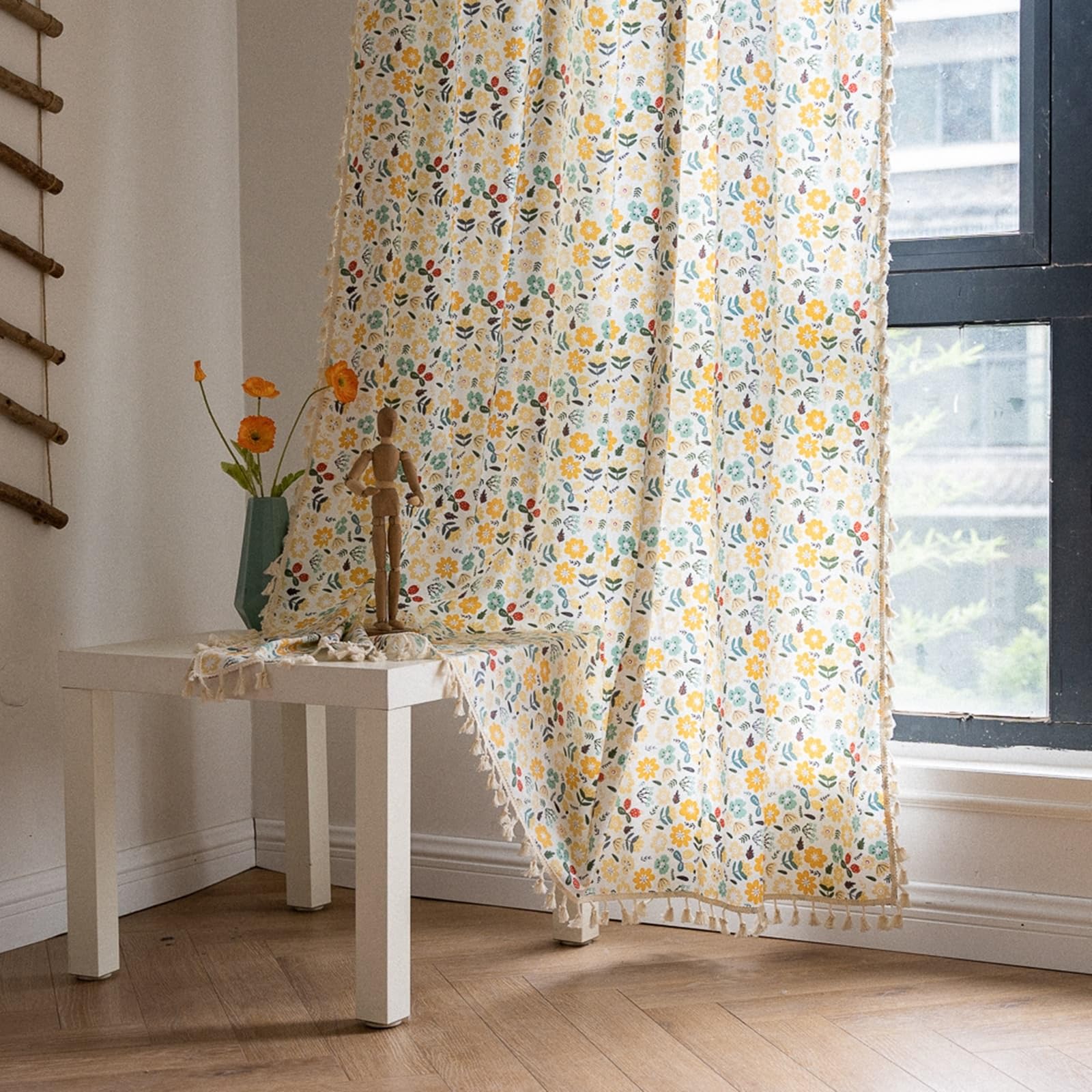 Rideau à crochet floral imprimé KnSam en coton de qualité
