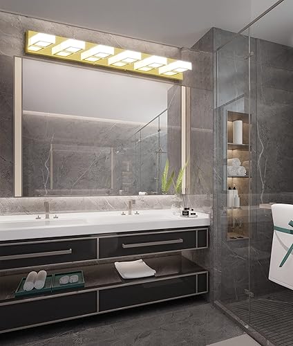 Miniatura 6 de Ralbay Luces LED modernas de tocador doradas de 6 luces luces doradas de tocador acrílicas modernas y doradas para baño