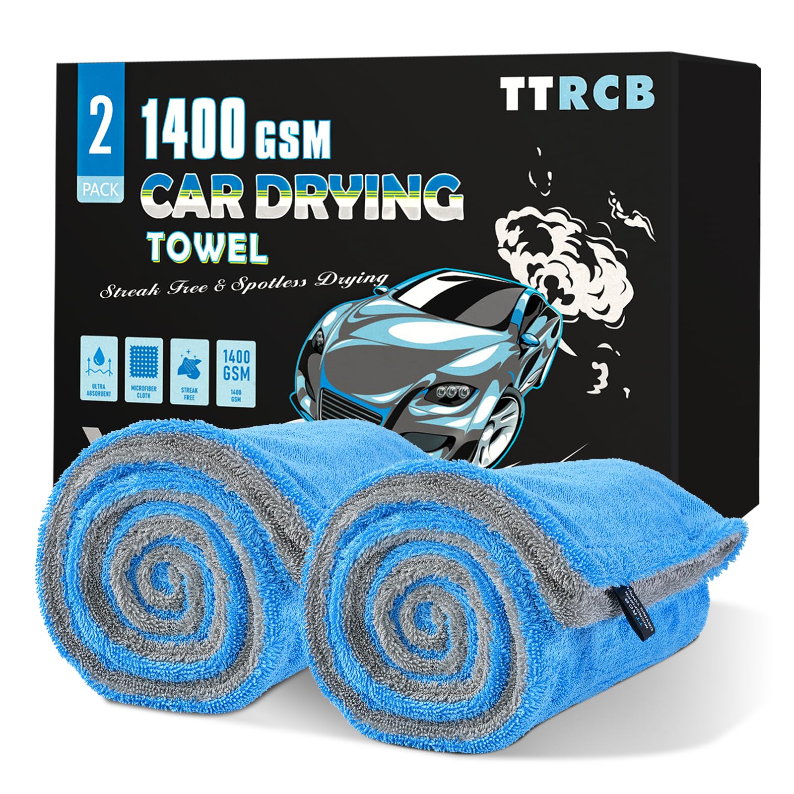 TTRCB 2 Pack Car Drying Towels 48 x 24 Extra Large Microfiber Towels for Cars 1400 GSM Ultra-Absorbent