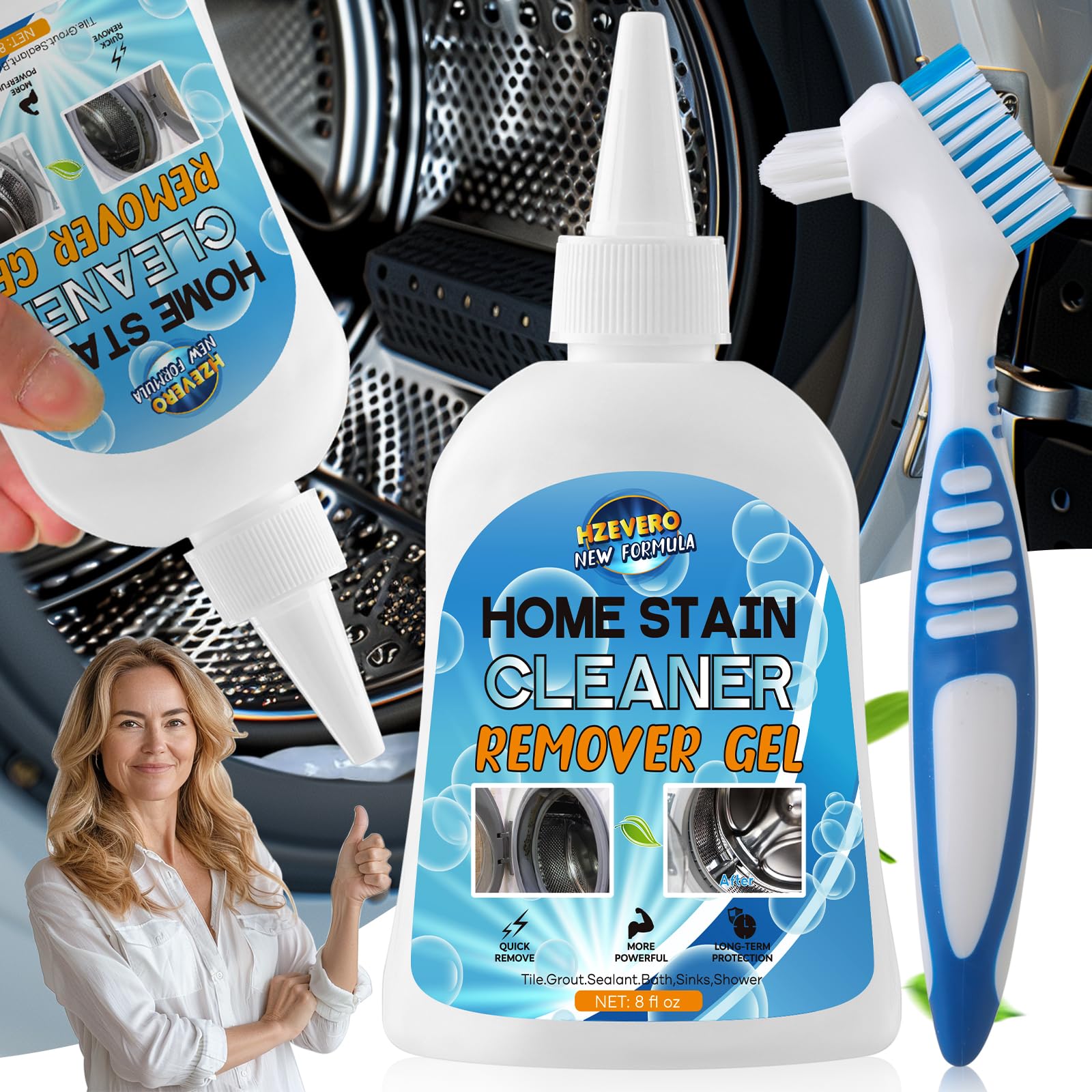 Photo 1 of Mold Stain Remover Gel, Washing Machine Cleaner for Front Loader Washer Gasket Rubber Seal Home Stain Removal Gel for Grout, Caulk, Shower, Bathroom, Refrigerator, Bathtub Cleaning Solution 8 Fl Oz