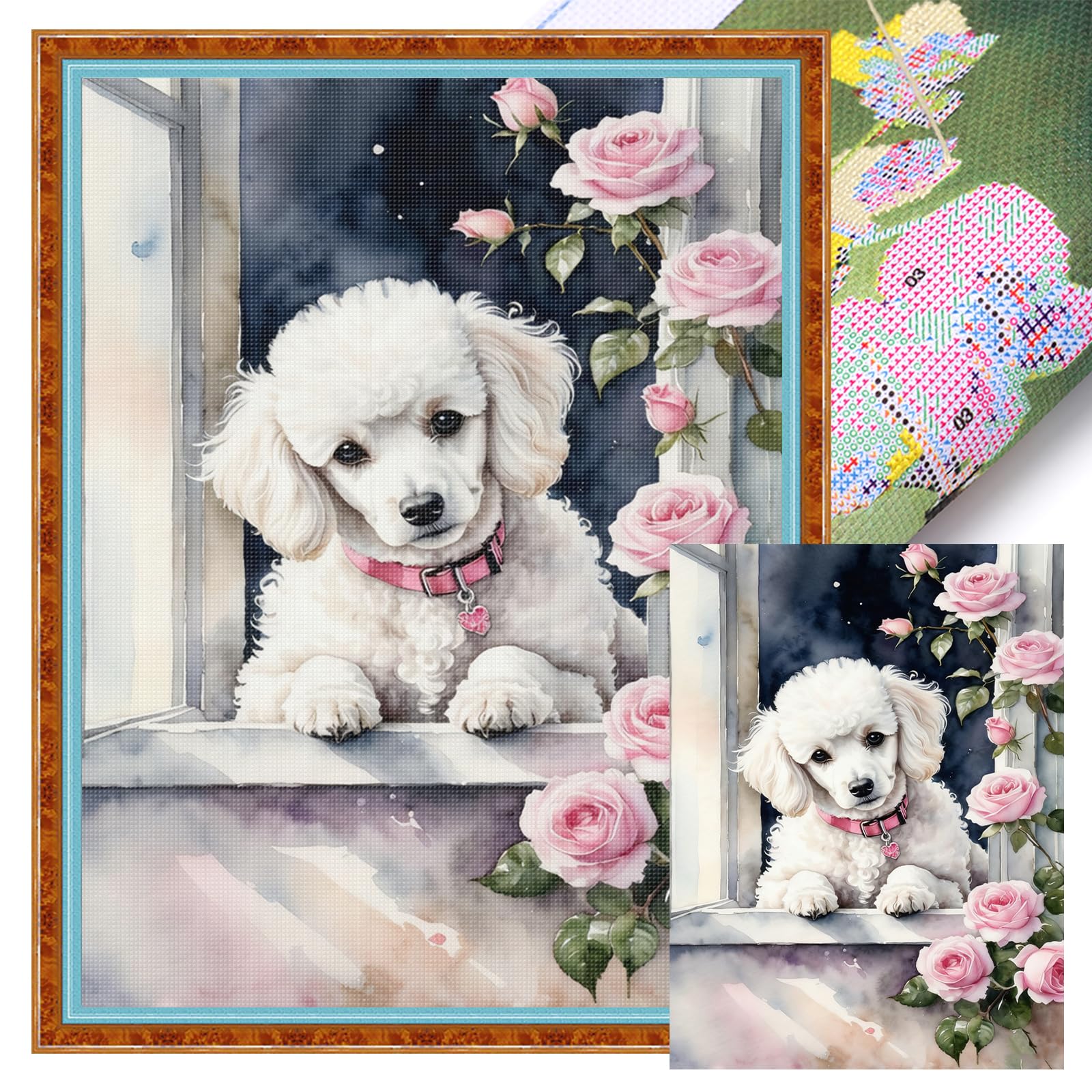 Poetrydraw 11Ctacc-12354__C__40x55 Poodle Full 11Ct Diy Stamped Cross Stitch Kits 40X55cm For Adults Home Decor (11Ctacc-12354 C 40X55)