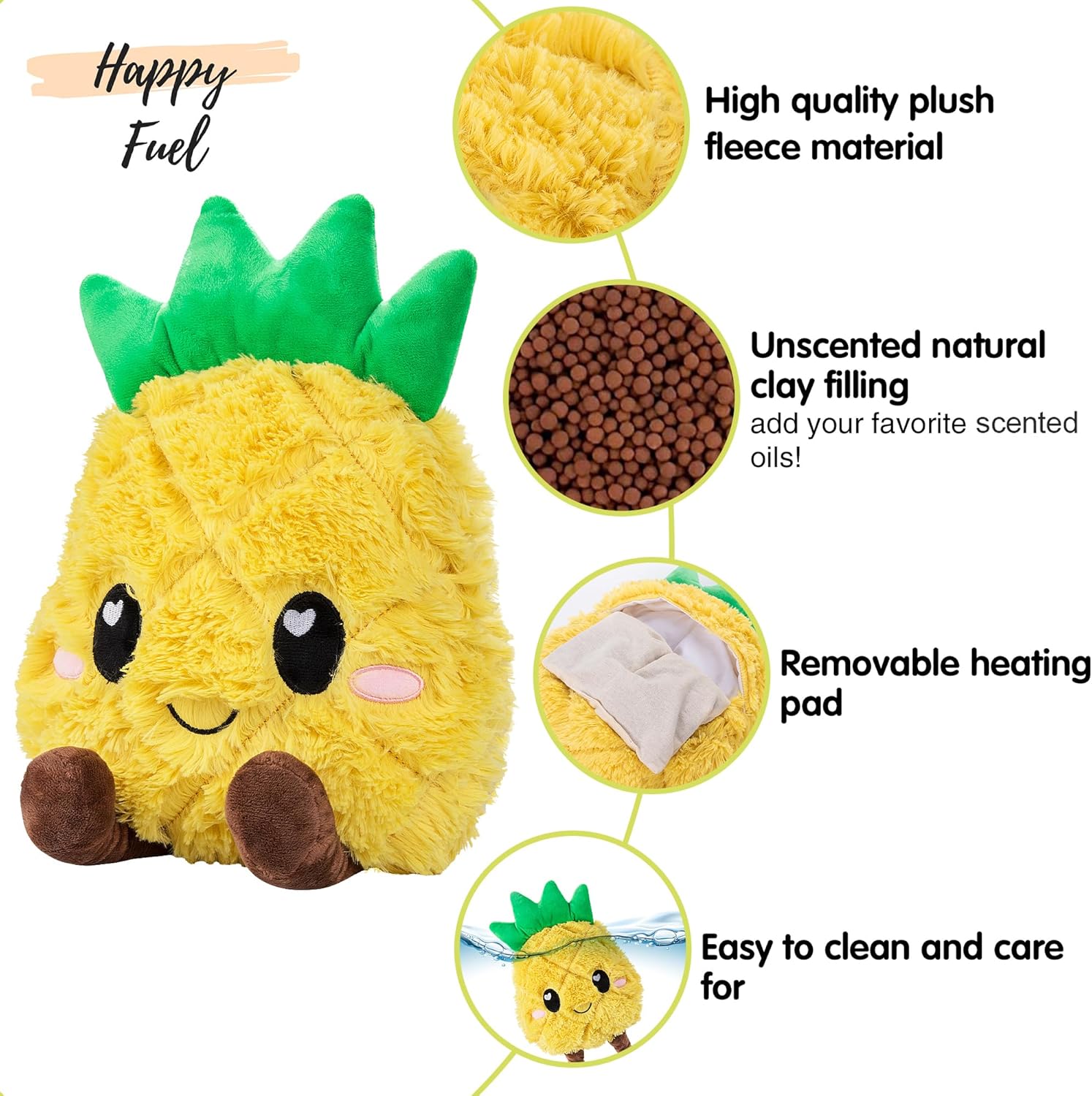 Pineapple Microwavable Unscented Heating Pad for Women and Kids- Cute Soft Cozy Pillow Plush Heatable Warm Stuffed Animals - Kawaii Hot and Cold Plushie Food Toy - Pineapple Gifts for Girls and Boys