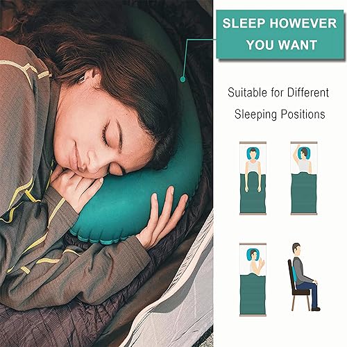 Miniatura 5 de Portable Inflatable Neck Pillow for Outdoor Travel, Camping, Office Naps-PolyesterColor Available-Simple and Comfortable (Cyan)
