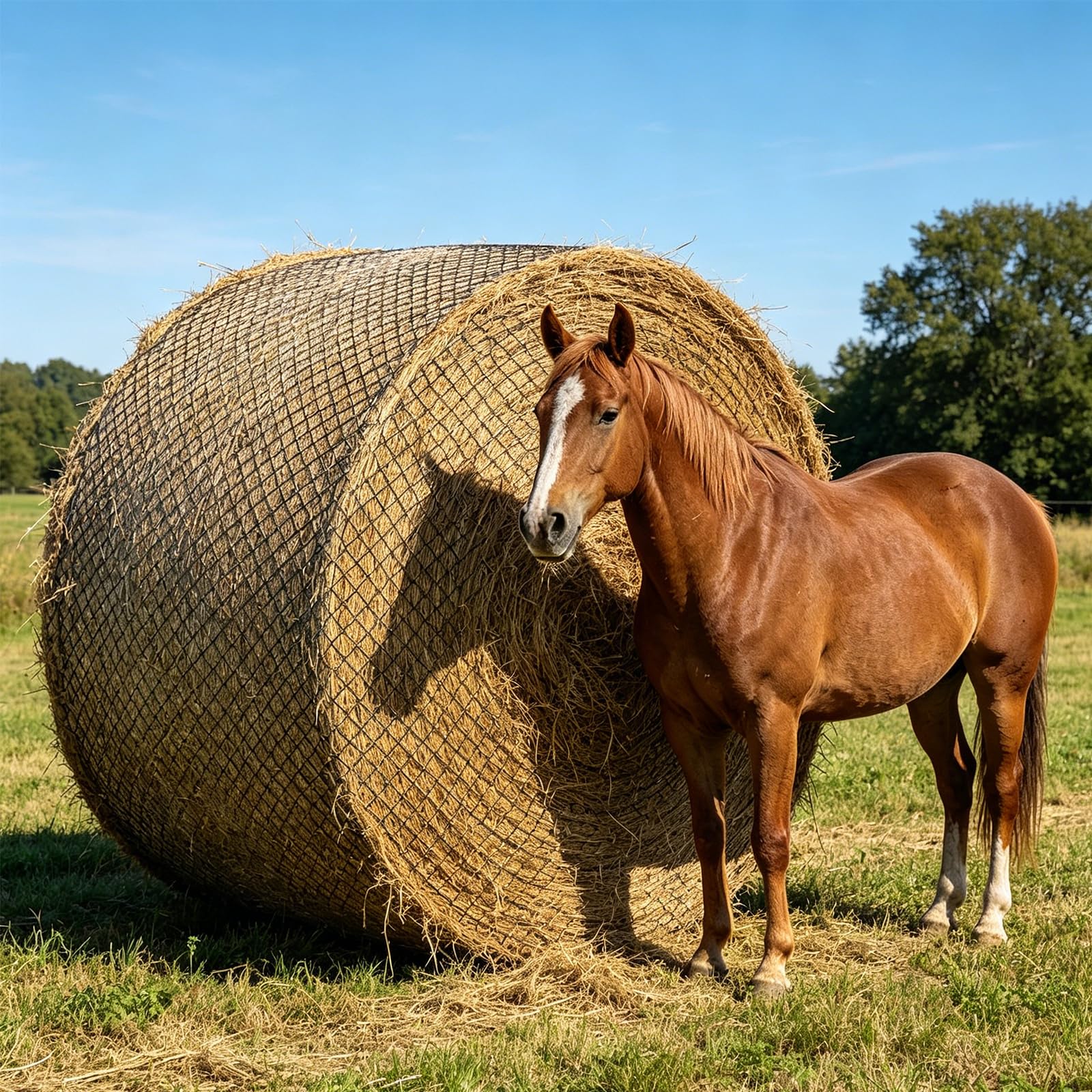 Red de heno grande de alimentación lenta para caballos, cubierta de malla redonda grande con estructura de alimentación lenta sin nudos para alimentación de granero, rutinas de rancho y control de