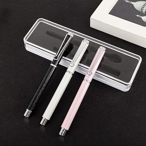 Vista 13 de AIHAO Pluma estilográfica recargable, punta fina, pluma estilográfica de metal con caja de regalo, tinta negra, 2 cartuchos de tinta en un juego