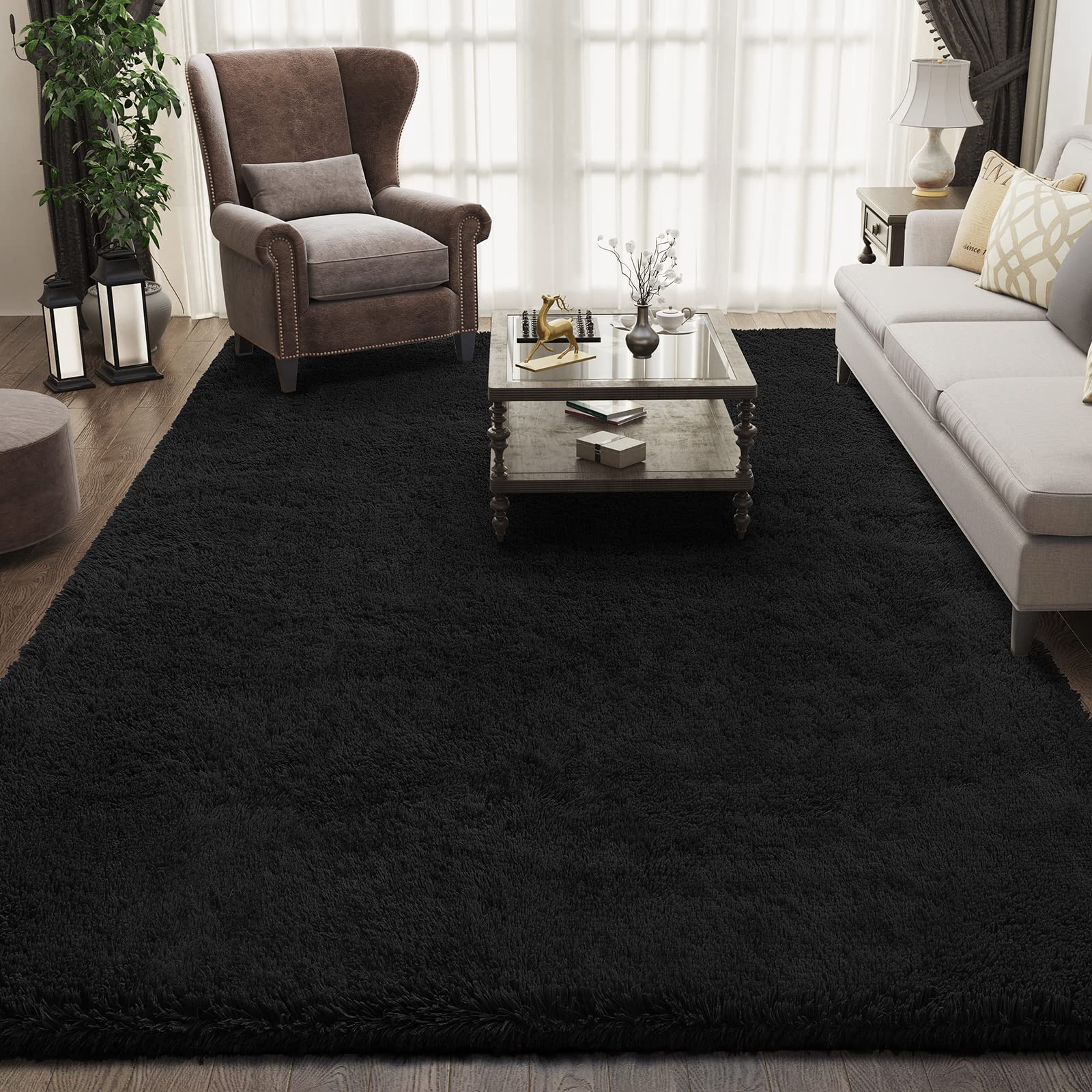Ophanie Rugs for Living Room 6x9 Black, LargeFluffy Shag Fuzzy Plush Soft Living Room Area Rugs
