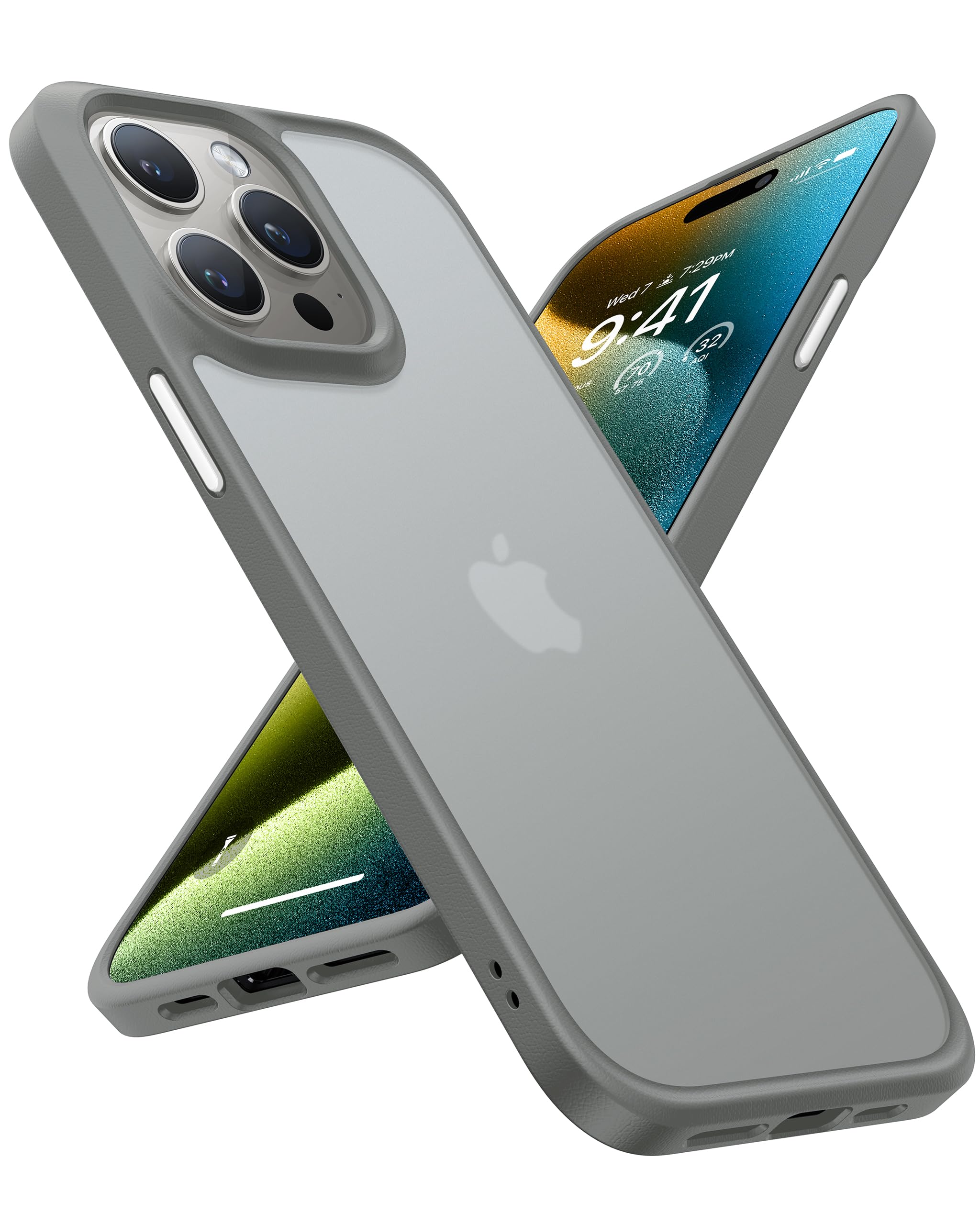 TORRAS Guardian für iPhone 15 Pro Hülle TOP Militärschutz Case Matt Grau | 360°-Airbagschutz, samtweiche Haptik, Stoßfest Kratzfest Schutzhülle mit Abnehmbare Knöpfe Handyhülle für iPhone 15 Pro