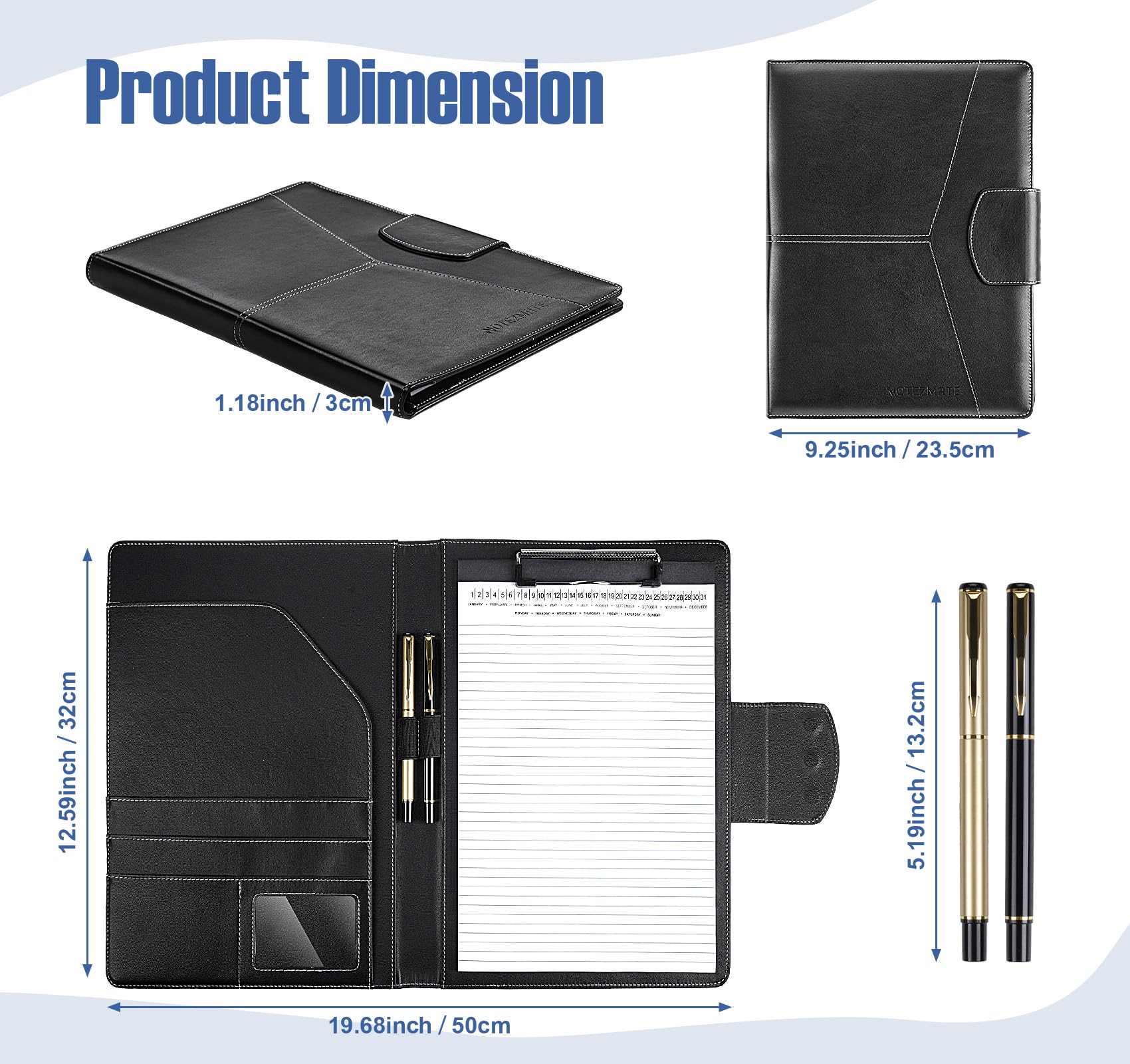 NOTEZMATE Clipboard Folder DIN A4 with 2 Pen,Faux Leather Clipboard Foldover - Image 2