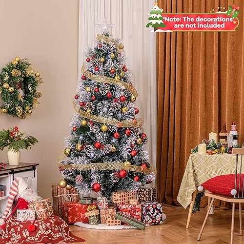 Miniatura 16 de Goplus Árbol de Navidad artificial de fibra óptica preiluminado, con luces LED multicolor y copos de nieve (6 pies)