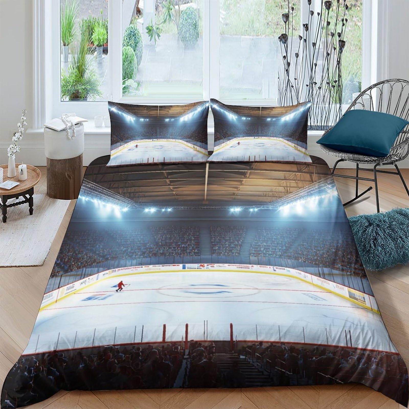 Ctjqhvkz Style-8 3D Printed Ice Hockey Stadium Fitted Sheet Microfiber Soft Slip-Resistant Bed Cover For Home Dorm Room Decor Single（135X200cm）