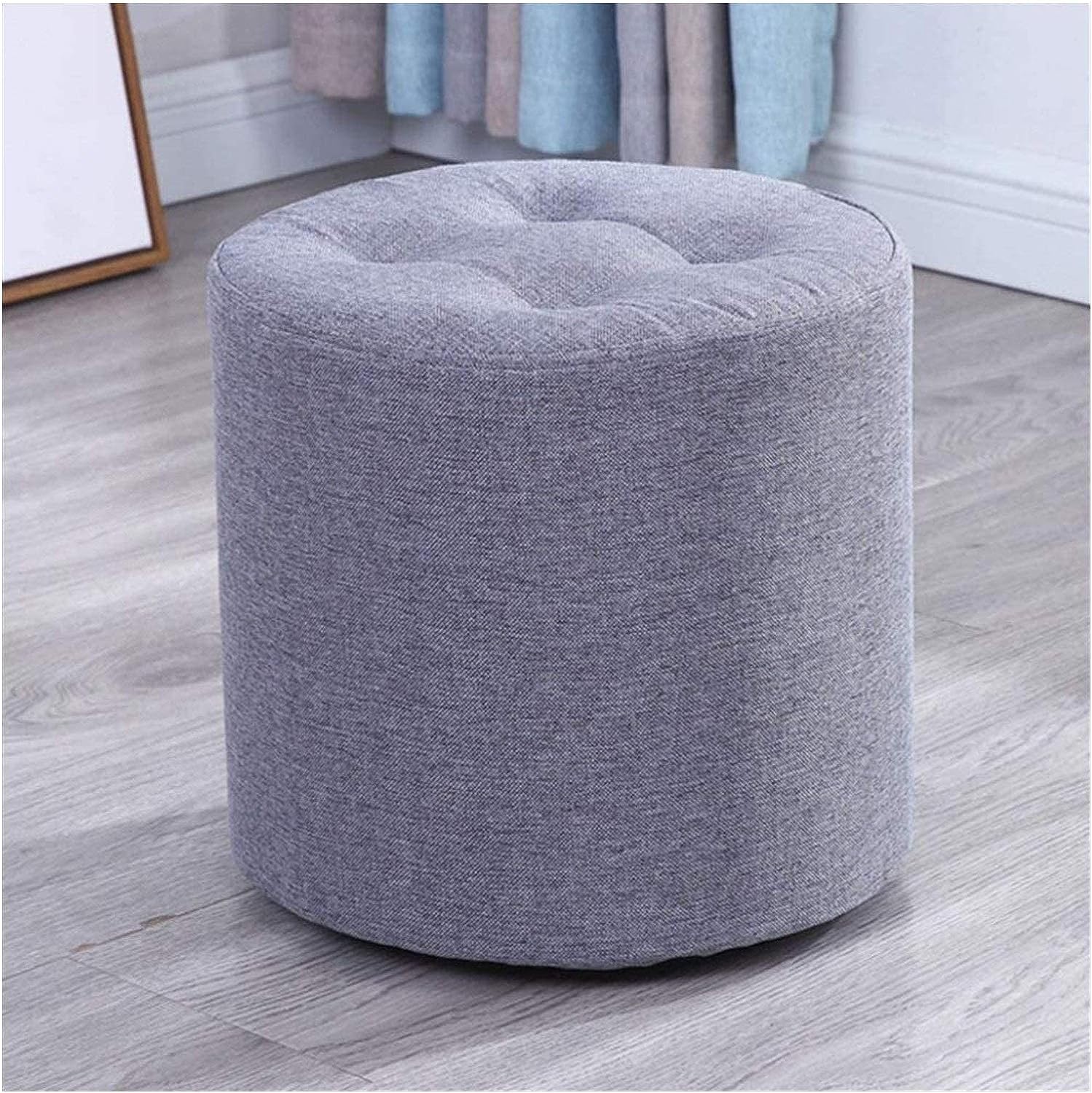Repose-pieds ottoman en tissu rose et gris pour salon | Petit tabouret de canape elegant