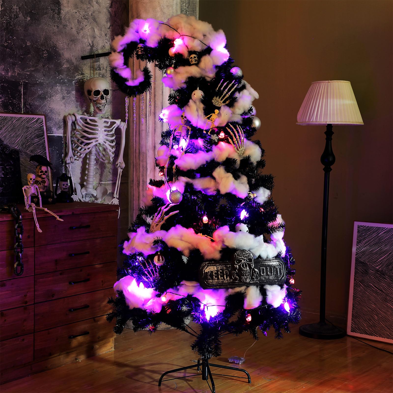 Daifunli Black 6 ft Crooked Top Christmas Tree | Artificial Bendable, Whimsical Hinged Spruce Tree, for Fall, Winter Holiday, Party Decoration