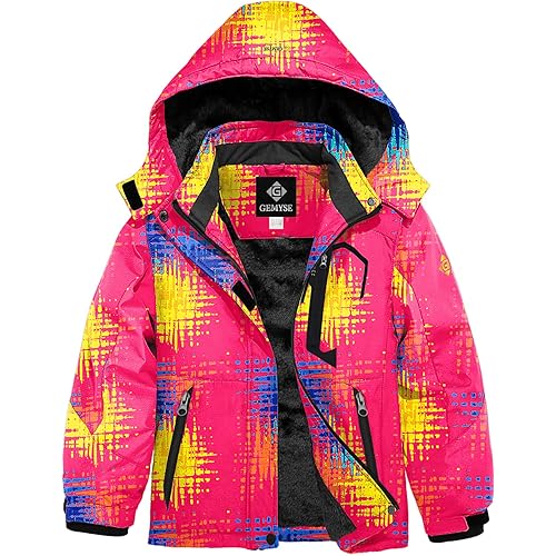 GEMYSE Girl's Waterproof Ski Snow Jacket Fleece Windproof Winter Jacket with Hood