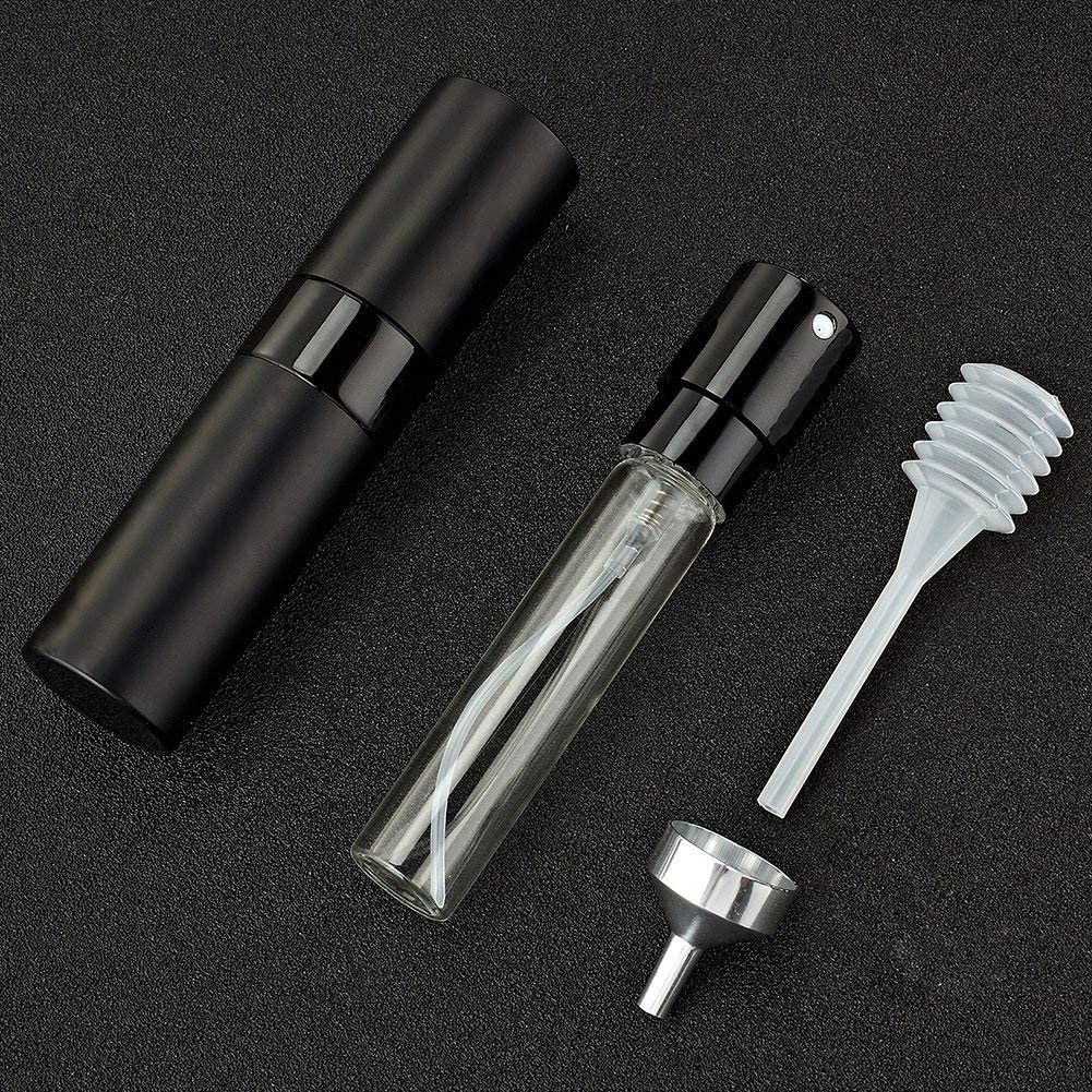 Toureal Atomizer do Perfum 8 ml, 3 Sztuki, Podróżny Aluminiowy Flakonik na Perfumy, Wielokrotnego Napełniania, Mini Rozpylacz do Torebki, Kosmetyczki i Podróży, Czarny Grafitowy Srebrny