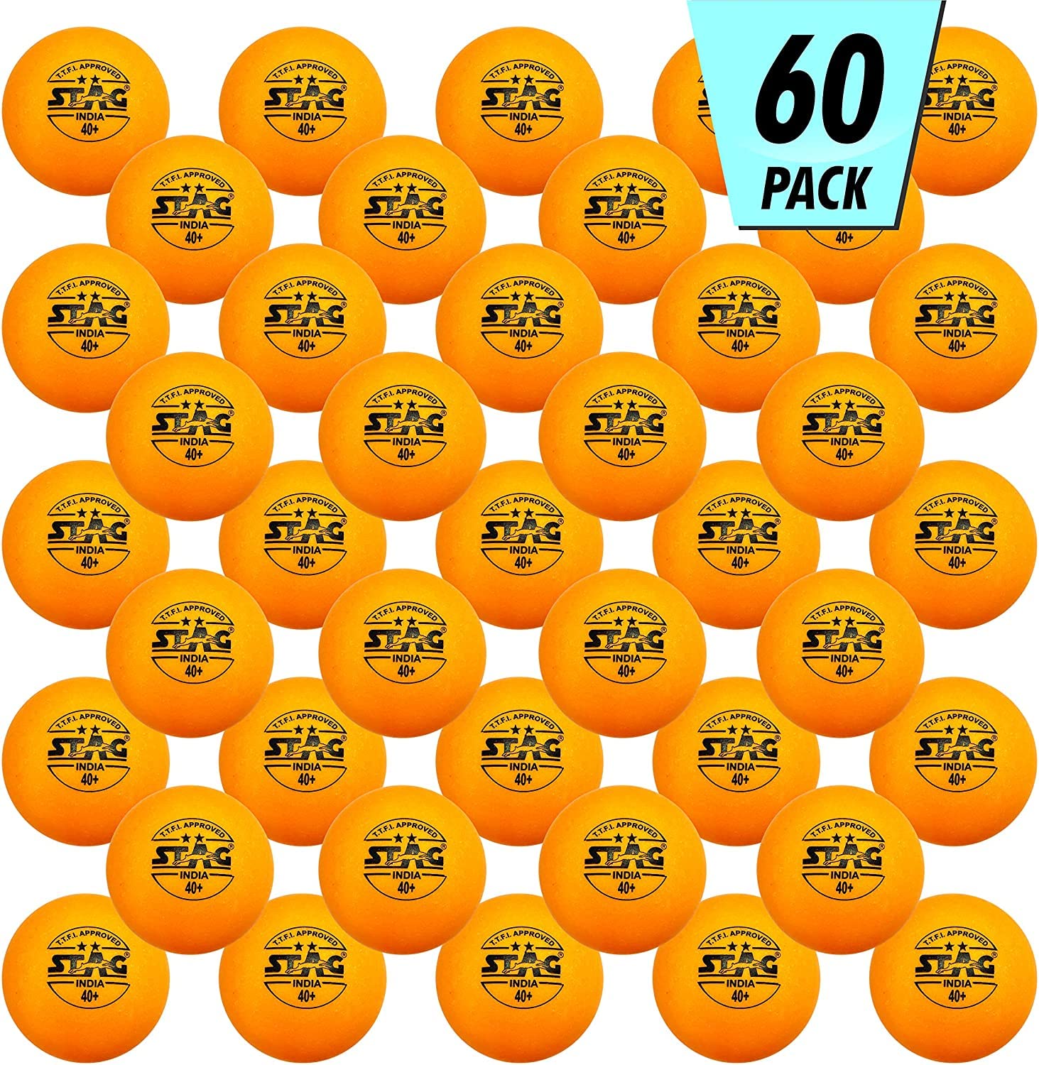 Stag Iconic 2 Star Orange Table Tennis (T.T) Balls| Advanced High Performance 40+mm Ping Pong Balls for Training, Tournaments and Recreational Play| Durable for Indoor/Outdoor Game - Orange balls Pack of 60 (B0B3DW7XVK) Amazon Price History, Amazon Price Tracker