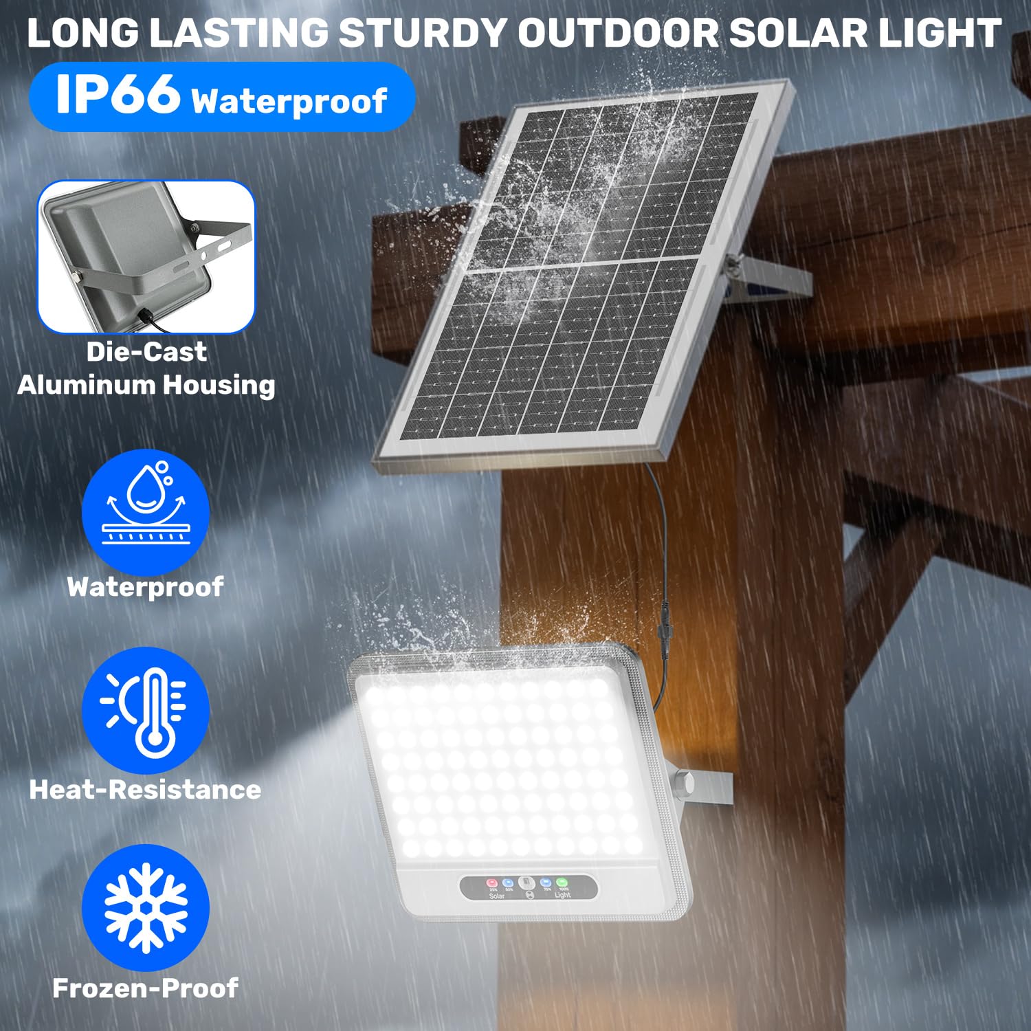 LEKIA Solar Flutlicht Außen, 3000K/4500K/6500K Solar Straßenlaterne mit Fernbedienung, Dämmerung bis Morgendämmerung Solarbetriebene Lampe, Sicherheitslicht mit 5M Kabel für Parkplatz, Hof, Garage (1)