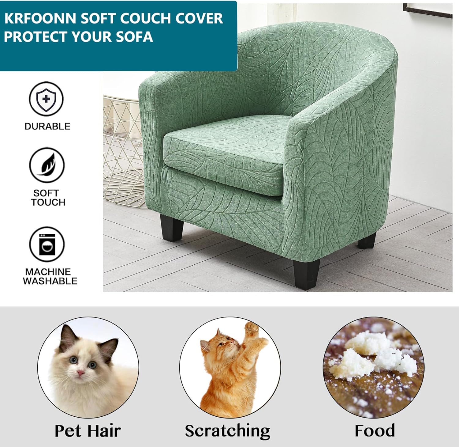 KRFOONN Club Chair Slipcover 2 Piece Stretch Printed Round Barrel Chair Covers Removable Tub Chair Slipcover with Elastic Bottom Chair Coverings Furniture Protector Cover for Living Room, B9