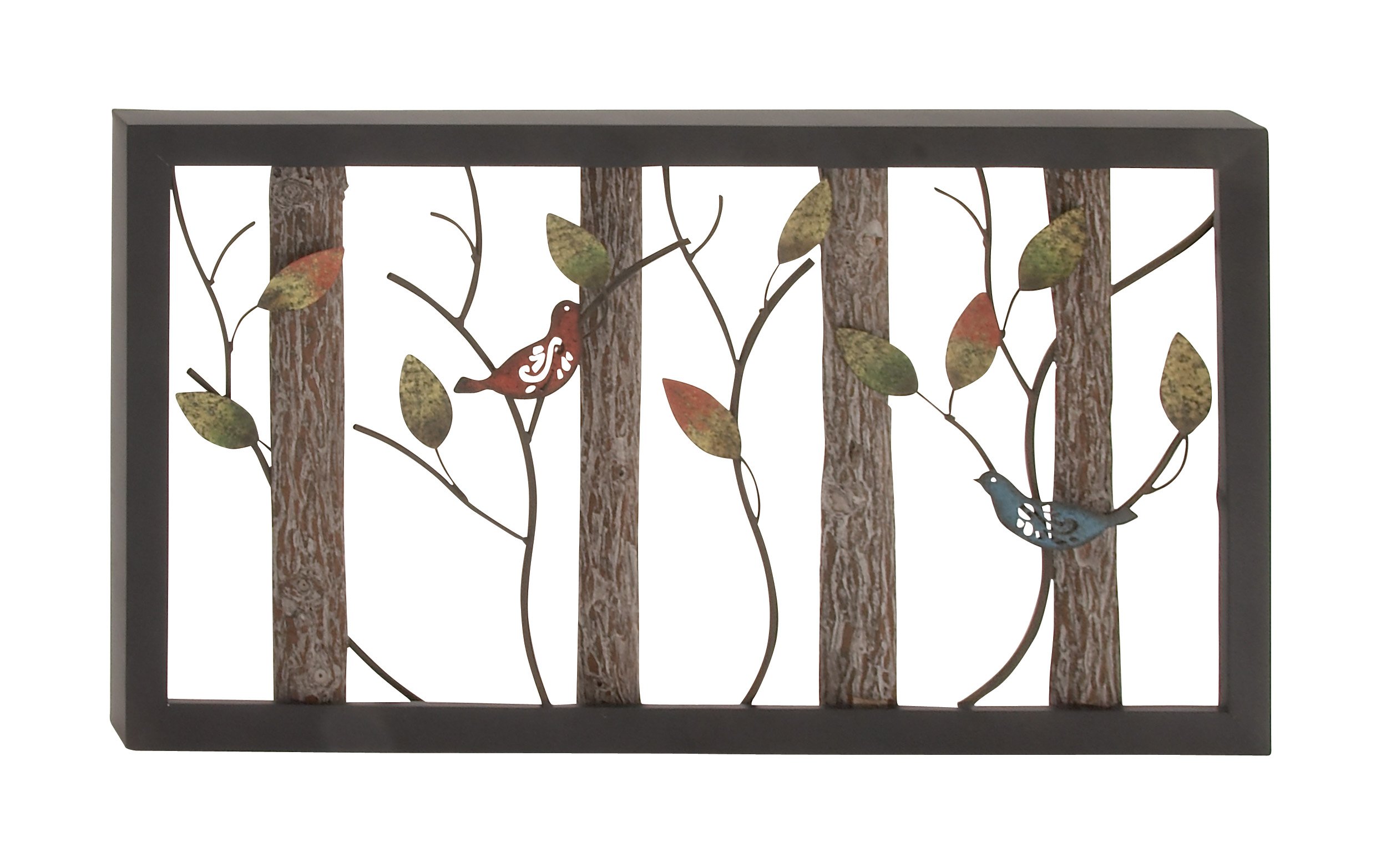 Deco 79 Metal Bird Home Wall Decor Wall Sculpture with Tree Branches and Colorful Leaves, Wall Art 36" x 2" x 20", Black