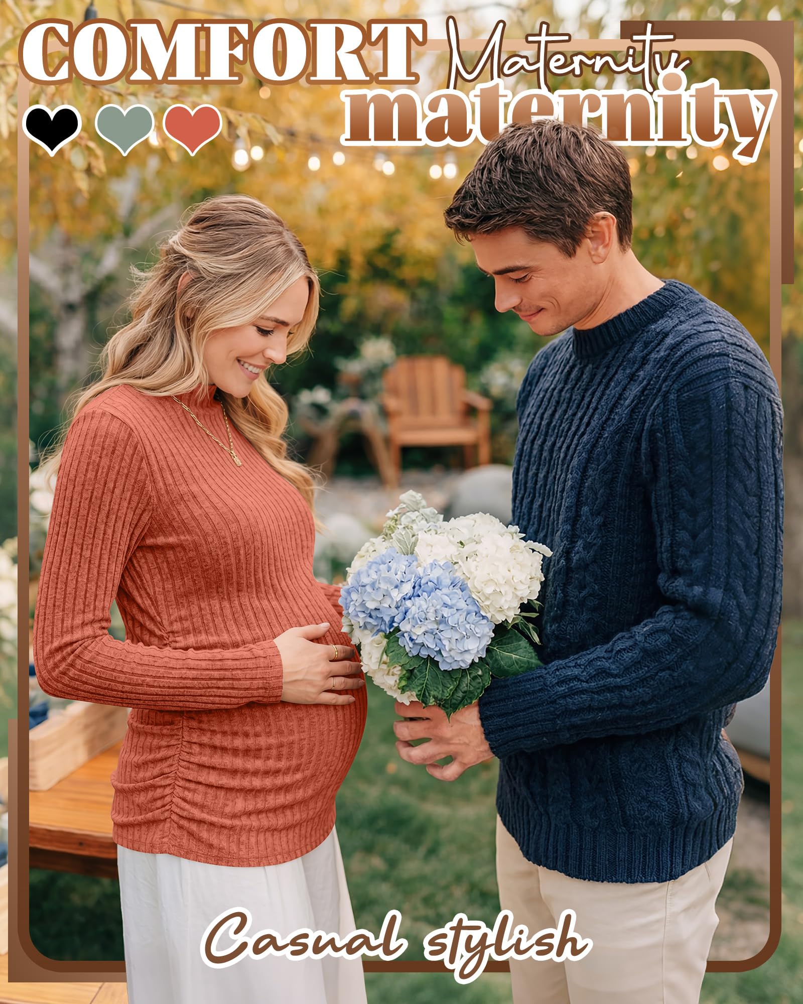 Neer Confezione da 3 top premaman da donna, maglioni a maniche lunghe per gravidanza, a collo alto, camicie a costine per la mamma