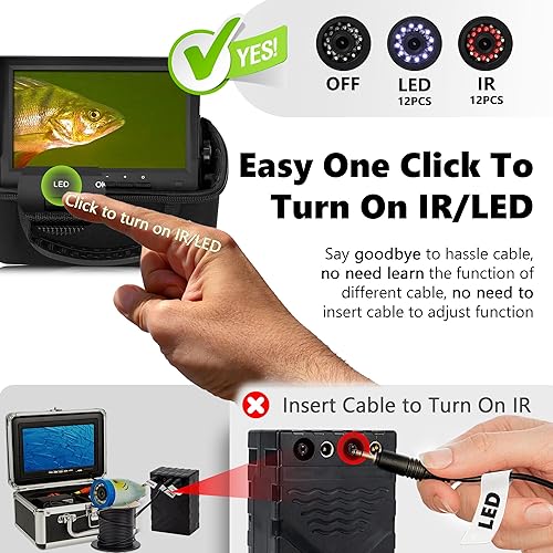 MOQCQGR Cámara de pesca submarina mejorada 2023 con soporte, cámara de pesca en hielo de 7 pulgadas bajo el agua con 12 piezas+12 piezas de luz de