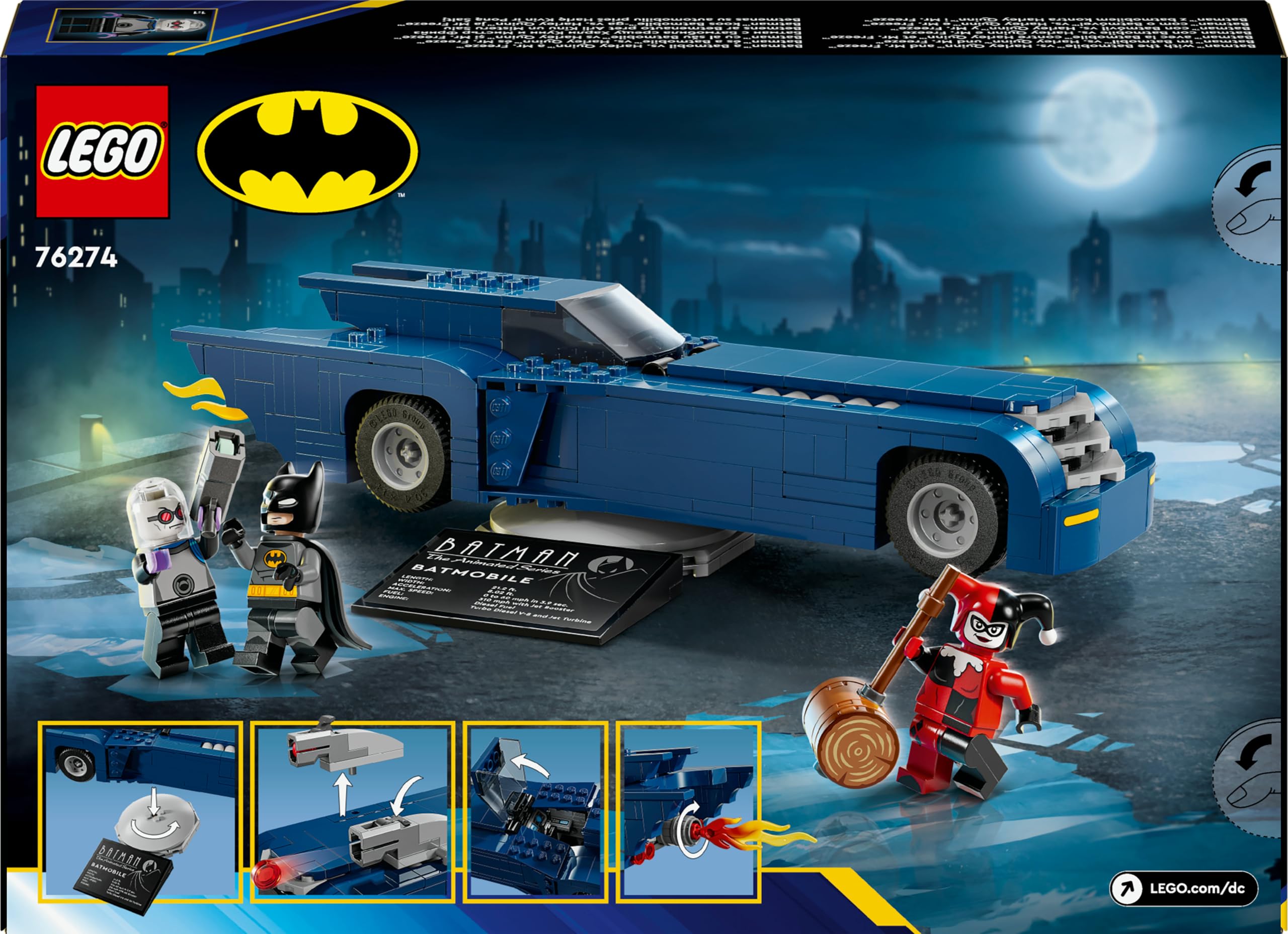 LEGO DC Batman Batman con Batmóvil vs. Harley Quinn y Mr. Freeze, Coche de Juguete de la Serie para Televisión y Minifiguras, Regalo para Niños y Niñas de 8 Años o Más 76274