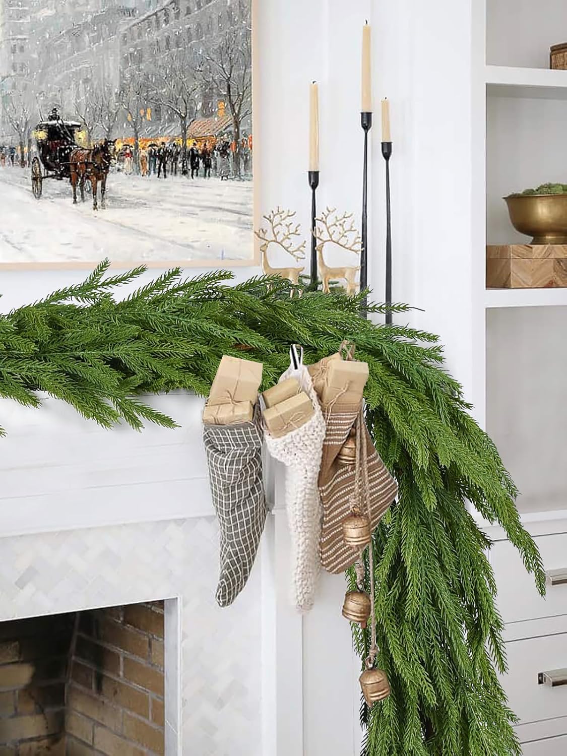 Lvydec Christmas Norfolk Pine Garlands, Real Touch Artificial Pine Garlands Greenery Faux Cedar Garland for Mantle Table Holiday Fireplace Winter Decor (Light Green, 6ft) - Image 5