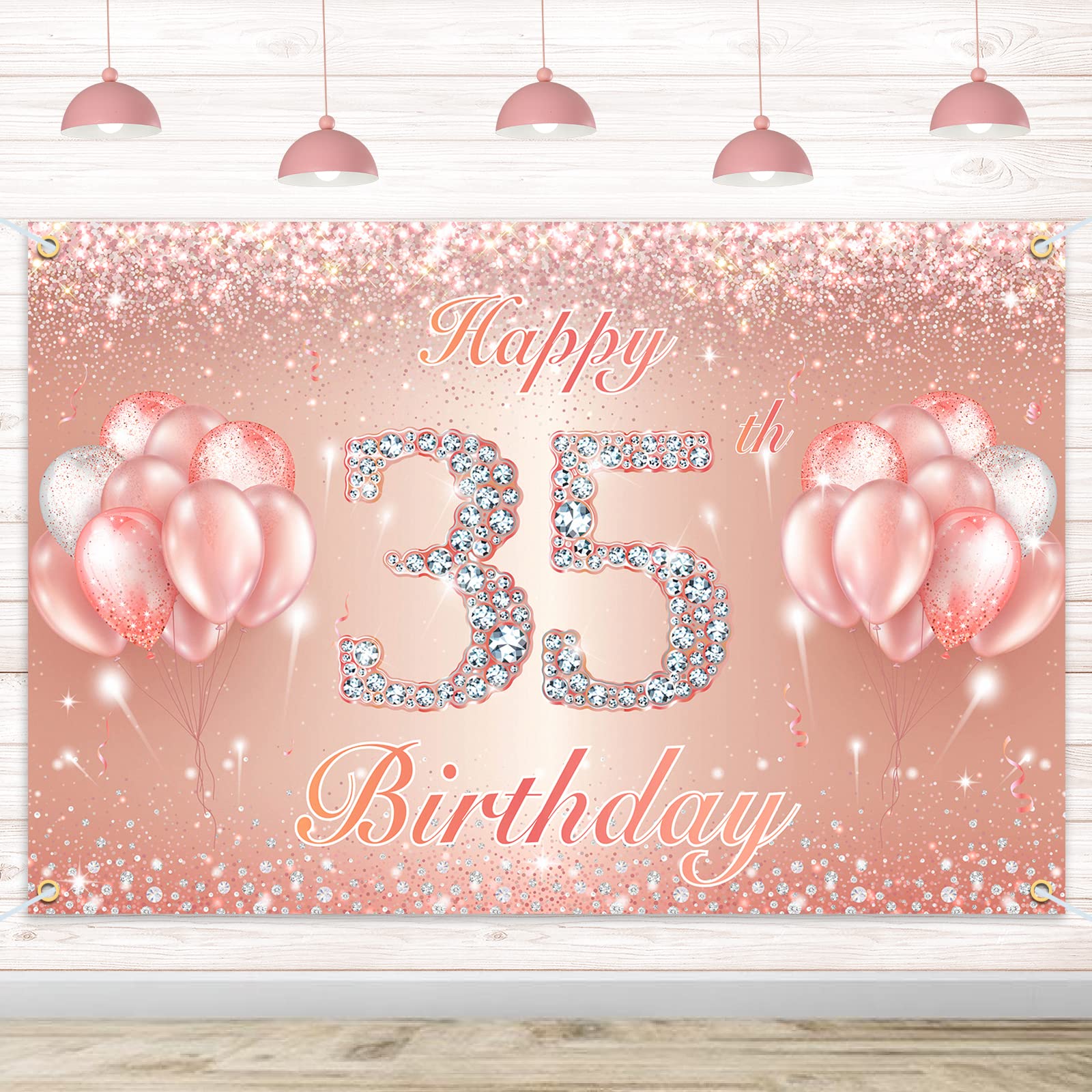 BRT 35. Geburtstag Dekorations-Set – Mit Banner, Wimpelkette & Luftschlangen In Roségold