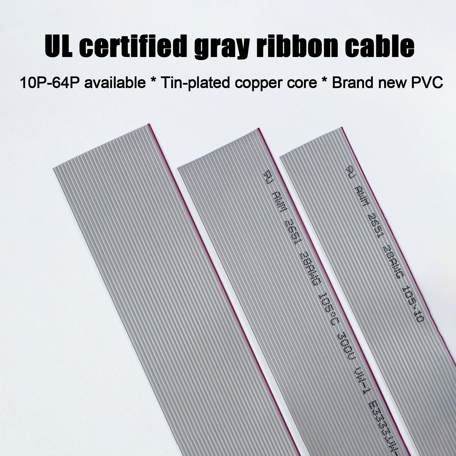 28AWG 20P Bis 30P Grauer Flachdraht, 1,27 Mm Abstand, 28AWG Verzinntes Kupferkabel Mit Roter Kante Für Elektronische Verbindungen(25P,250FT)
