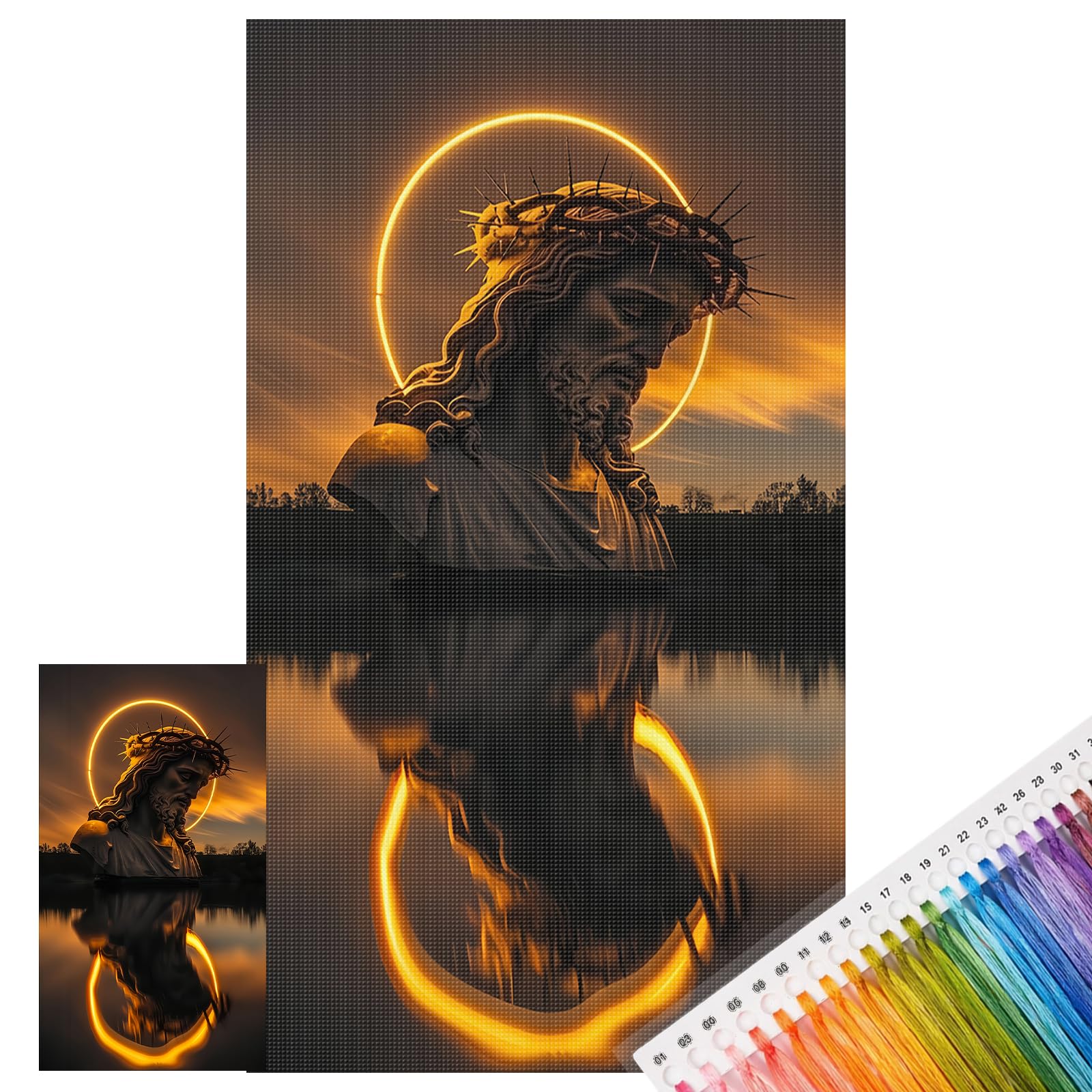 Jesus Halo Portrait Full 11CT DIY Stamped Needlework Embroidery Kit Large Size 15.74x27.56inch Embroidery Needlepoint Starter Kits Cross Stitch Art and Crafts Kits for Beginners Home Decor