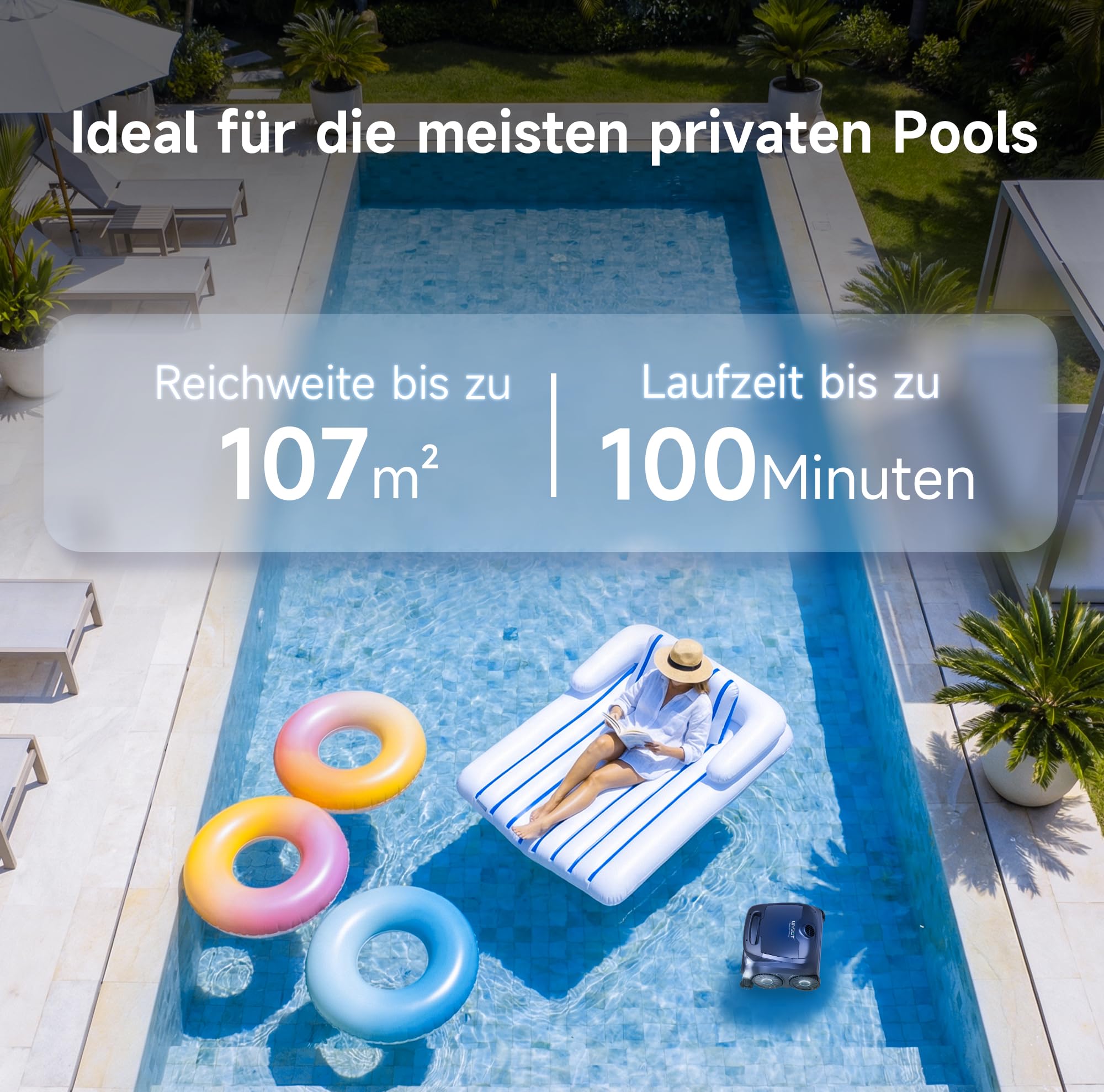 WYBOT B1 Akku-Poolroboter für kleine Pools, Leichter intelligenter Poolreinigungsroboter mit App-Steuerung, Wand- und Bodenabdeckung, Zwei Seitenbürsten, bis zu 100 Minuten Laufzeit, Schwarz-Grün