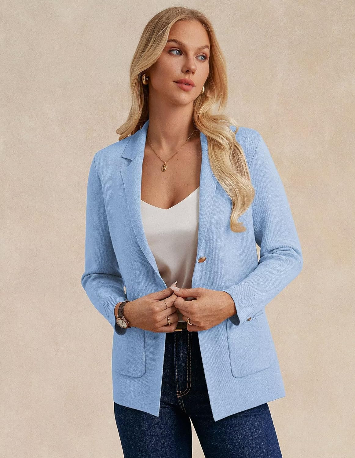 GRACE KARIN Women Sweater Blazers Business Casual Long Sleeve Work Cardigan Open Front Lapel Suit Jackets with Pockets - Image 2