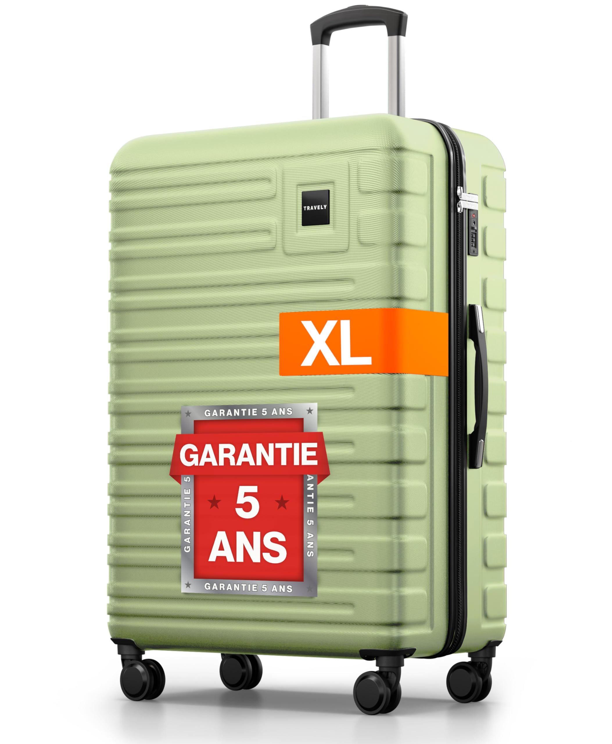 Travely Valise en Polycarbonate, Taille XL, 77 cm, Volume intérieur 100 L, Dimensions 158 cm, Valise à Coque Rigide très Robuste avec roulettes Souples et Serrure TSA, Valises, Valises à roulettes