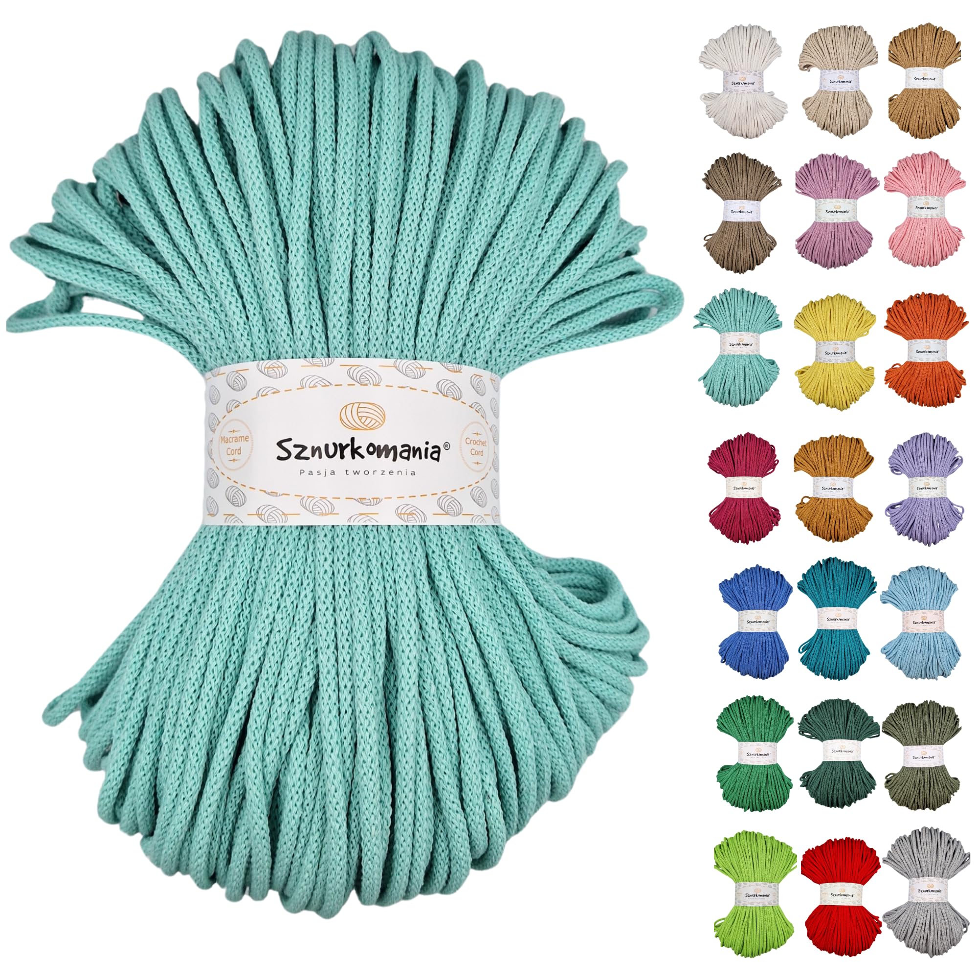 Braided Cotton Cord 5 mm 100 m, 46 Colours, Crochet Cord, Macrame Cord, Macrame Yarn, Premium Yarn, Macrame Rope, Sznurkomania (Light Green)