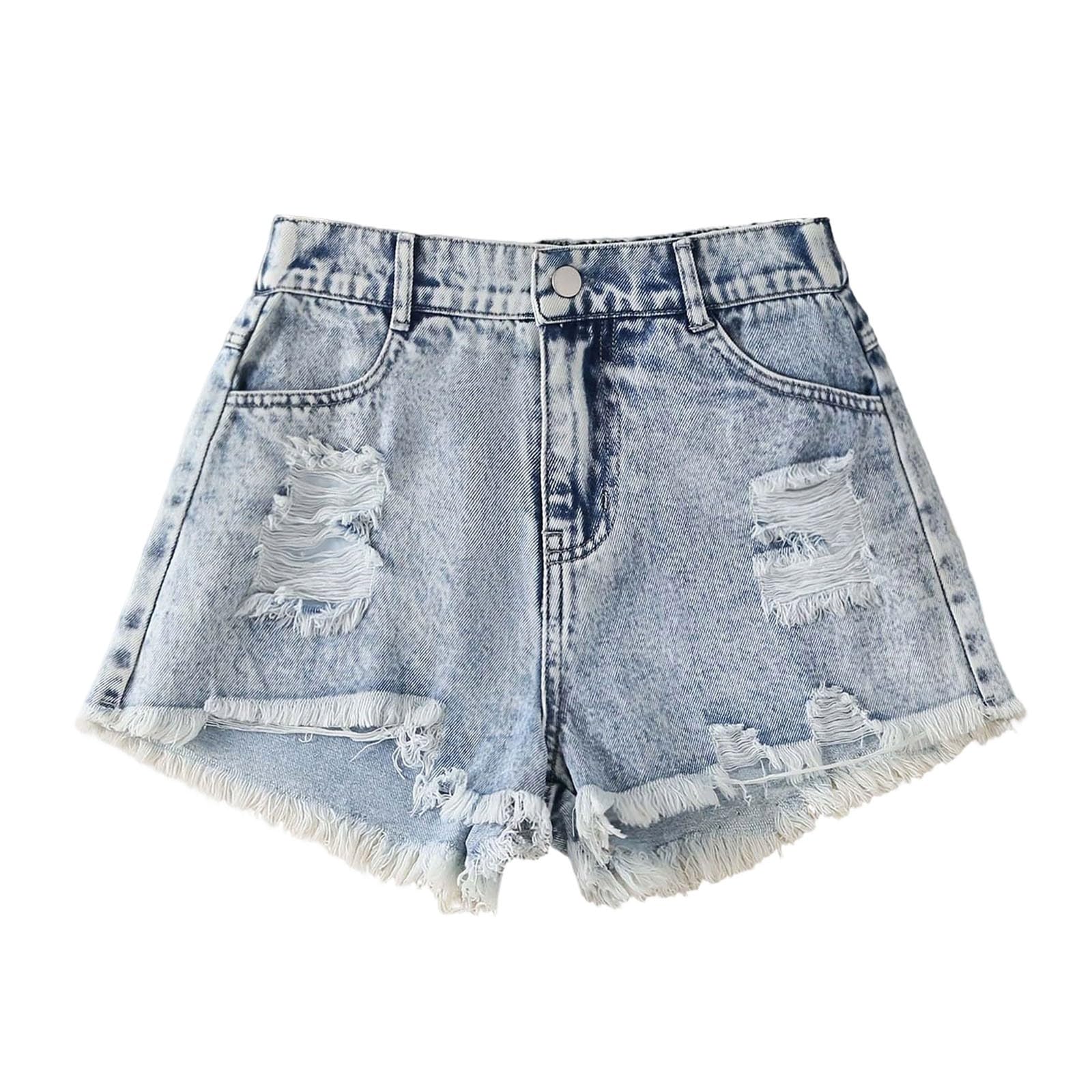 Generisch Jeans Shorts Mädchen Kinder Denim Kurze Hose Sommershorts Elastische Baggy Jeans Casual Weich Jeanshorts mit Tasche Jeanshose Kurzehose Streetwear