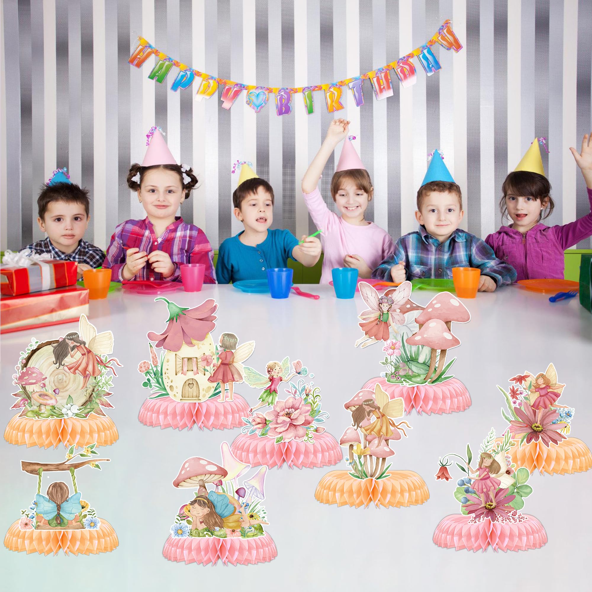 Kit di decorazioni per feste di compleanno – 9 pezzi centrotavola a nido d'ape per la decorazione della tavola farfalla fiore fate decorazioni per feste a tema per la mia fata primo compleanno baby