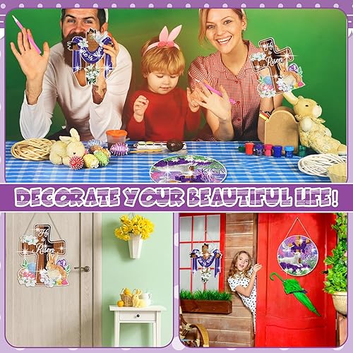 Miniatura 4 de Menkxi 3 piezas He is resucitado con pintura de diamante de Pascua 5D Pascua religiosa cristiana Jesús cruz kits de arte de diamantes para adultos