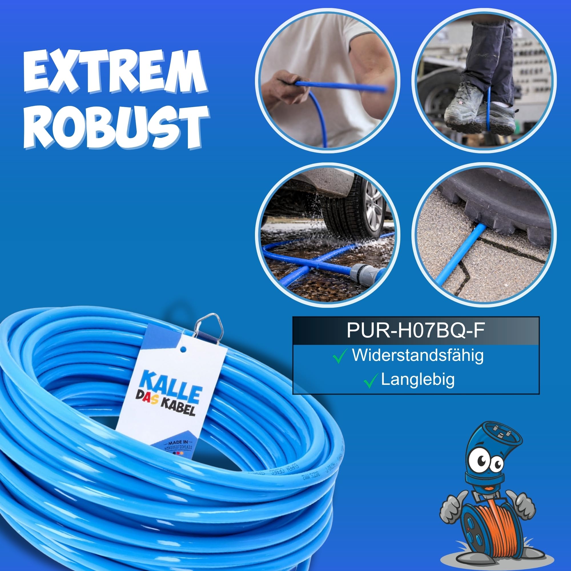 KALLE DAS KABEL Rallonge CEE 230 V H07BQ-F 3G 2,5 mm² câble de très haute qualité pour industrie BAU Boot Womo Camping 10 mètres