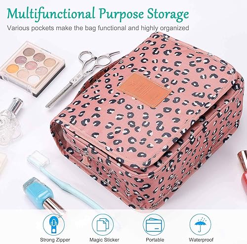 Miniatura 36 de Trawila Neceser colgante de viaje, bolsa de cosméticos, organizador de maquillaje para hombres y mujeres con gancho resistente, Flamenco azul